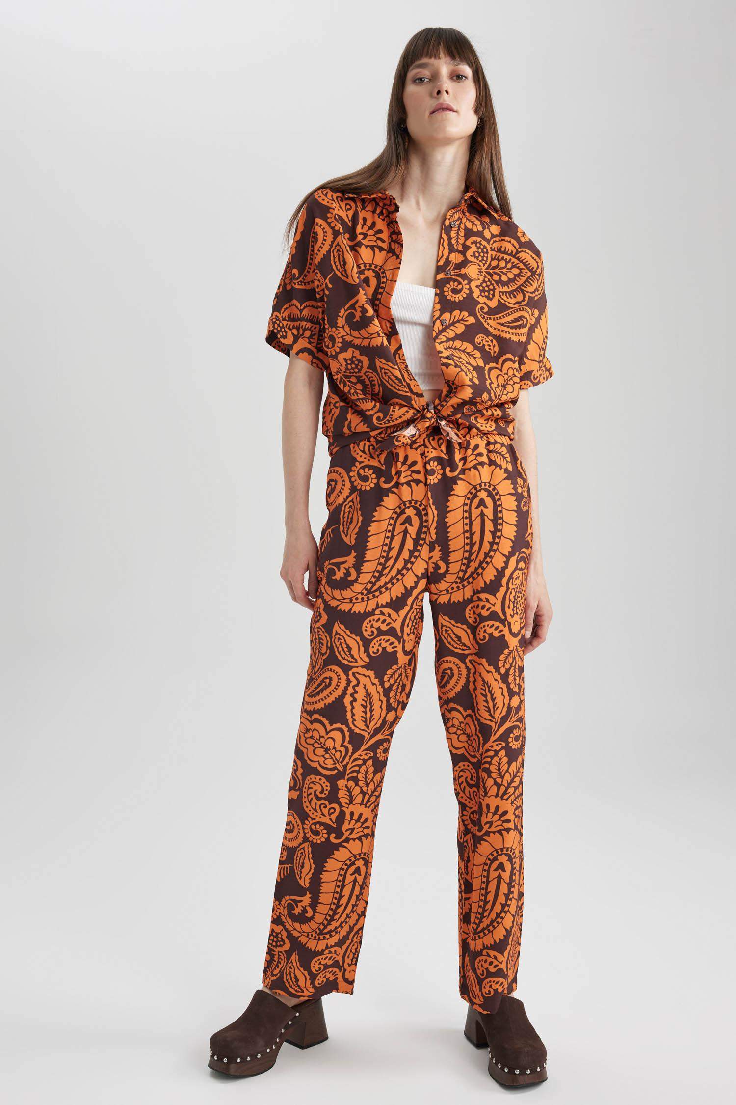 Straight Fit High Waist Flared Long Trousers