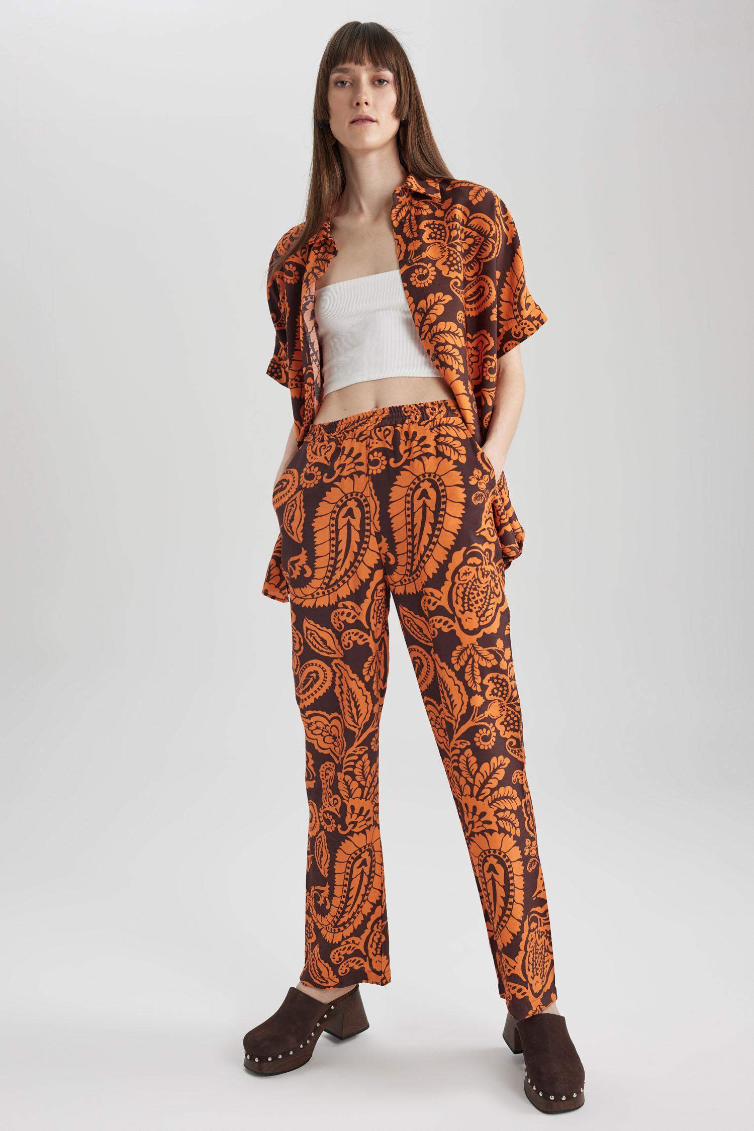 Straight Fit High Waist Flared Long Trousers