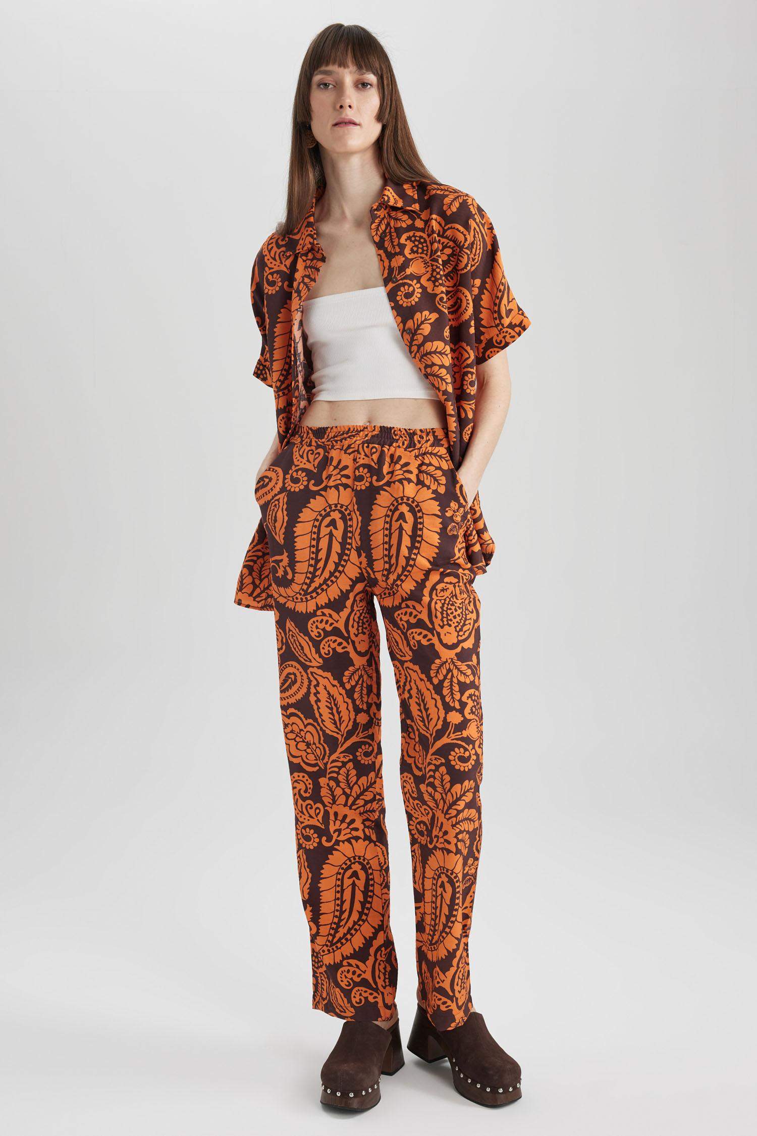 Straight Fit High Waist Flared Long Trousers