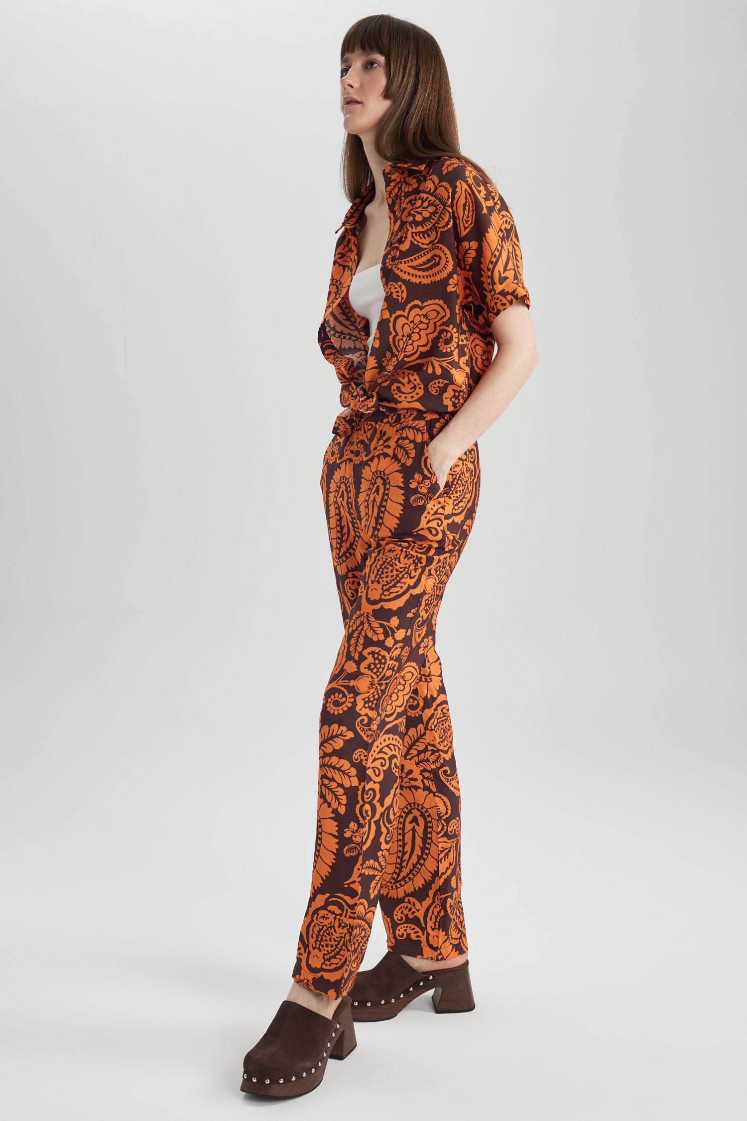 Straight Fit High Waist Flared Long Trousers