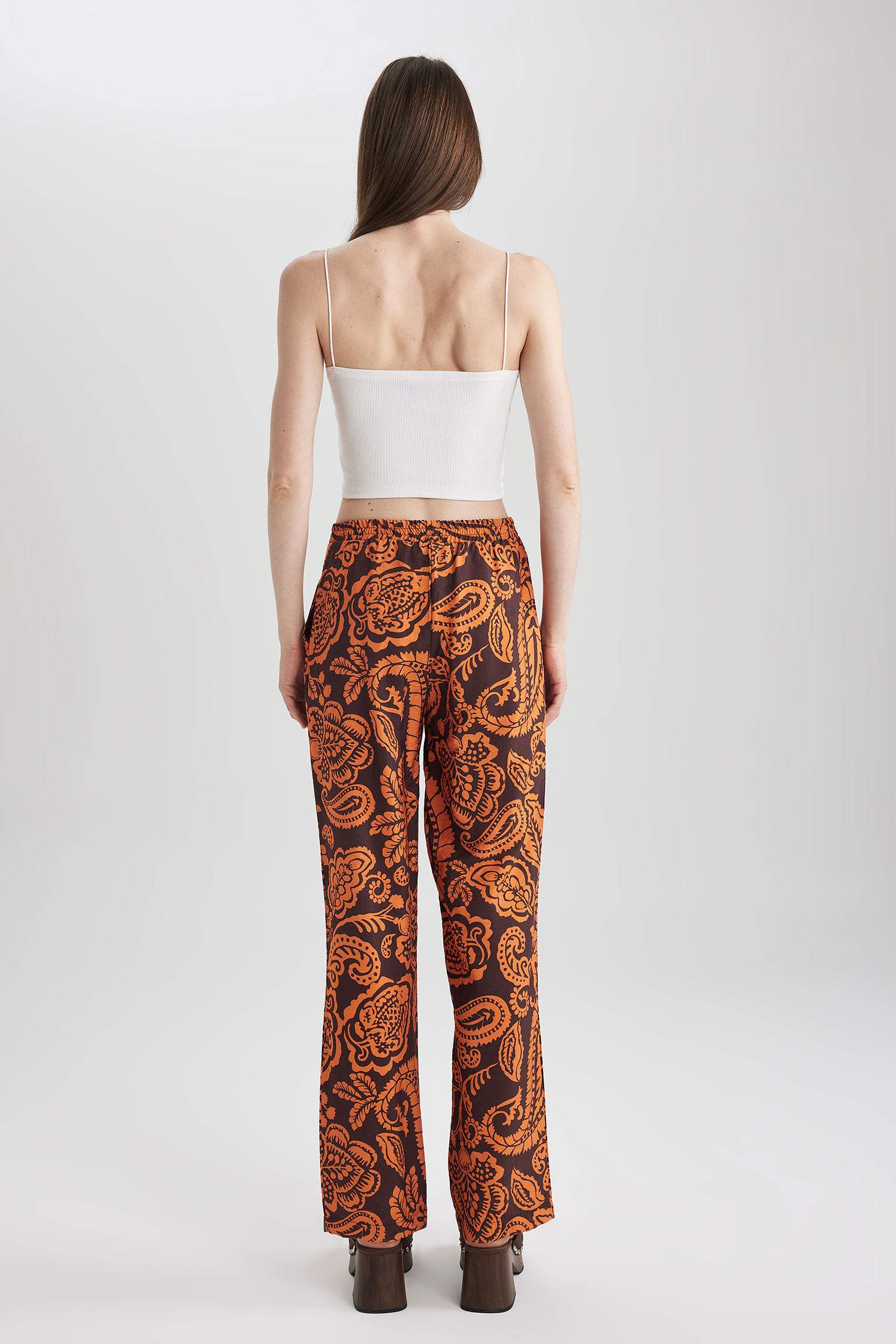 Straight Fit High Waist Flared Long Trousers