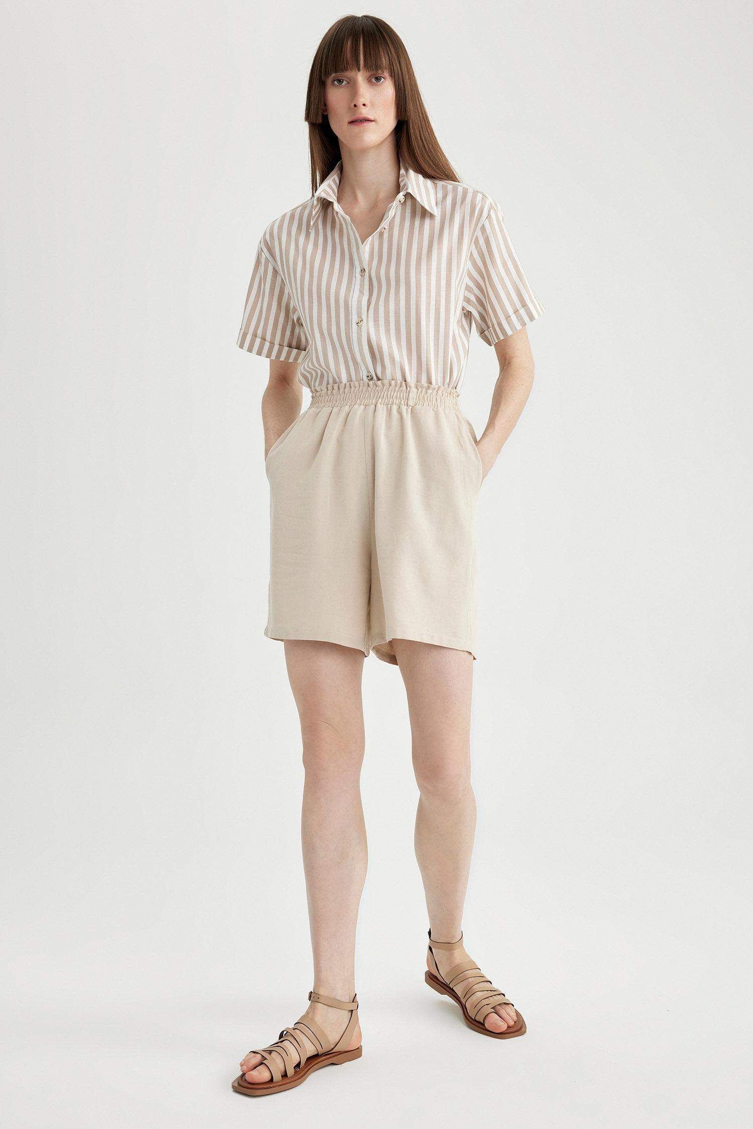 Шорты папербаг широкие из льна