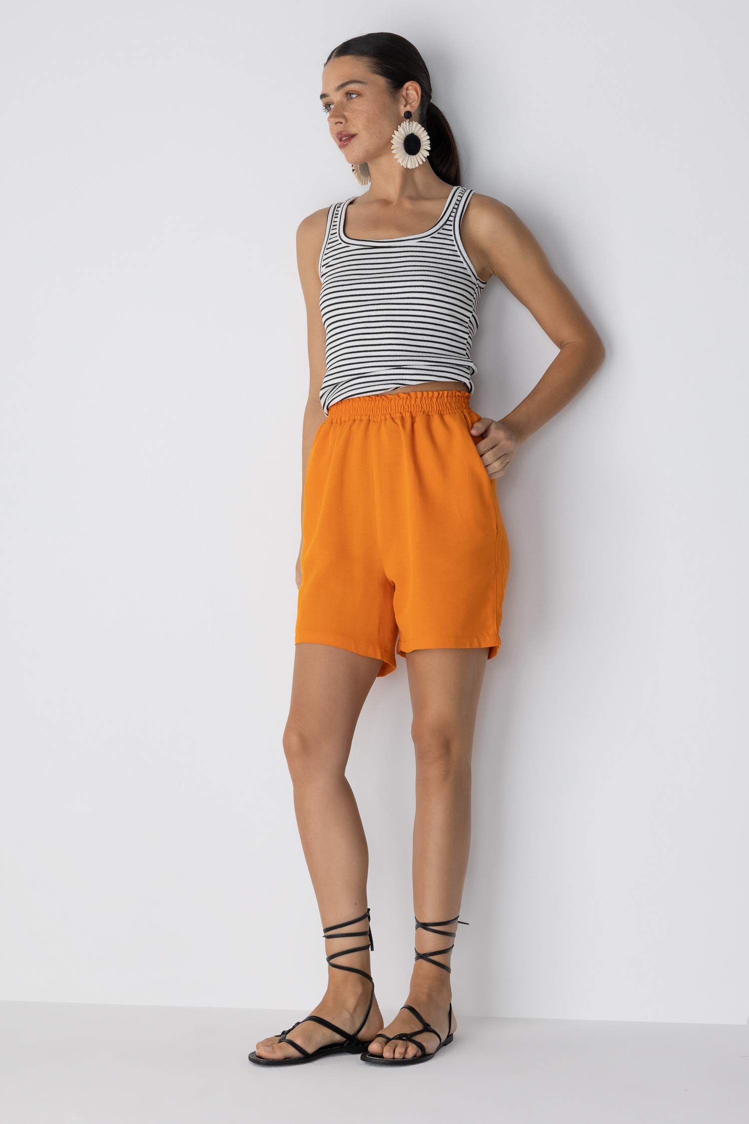 Шорты папербаг широкие из льна