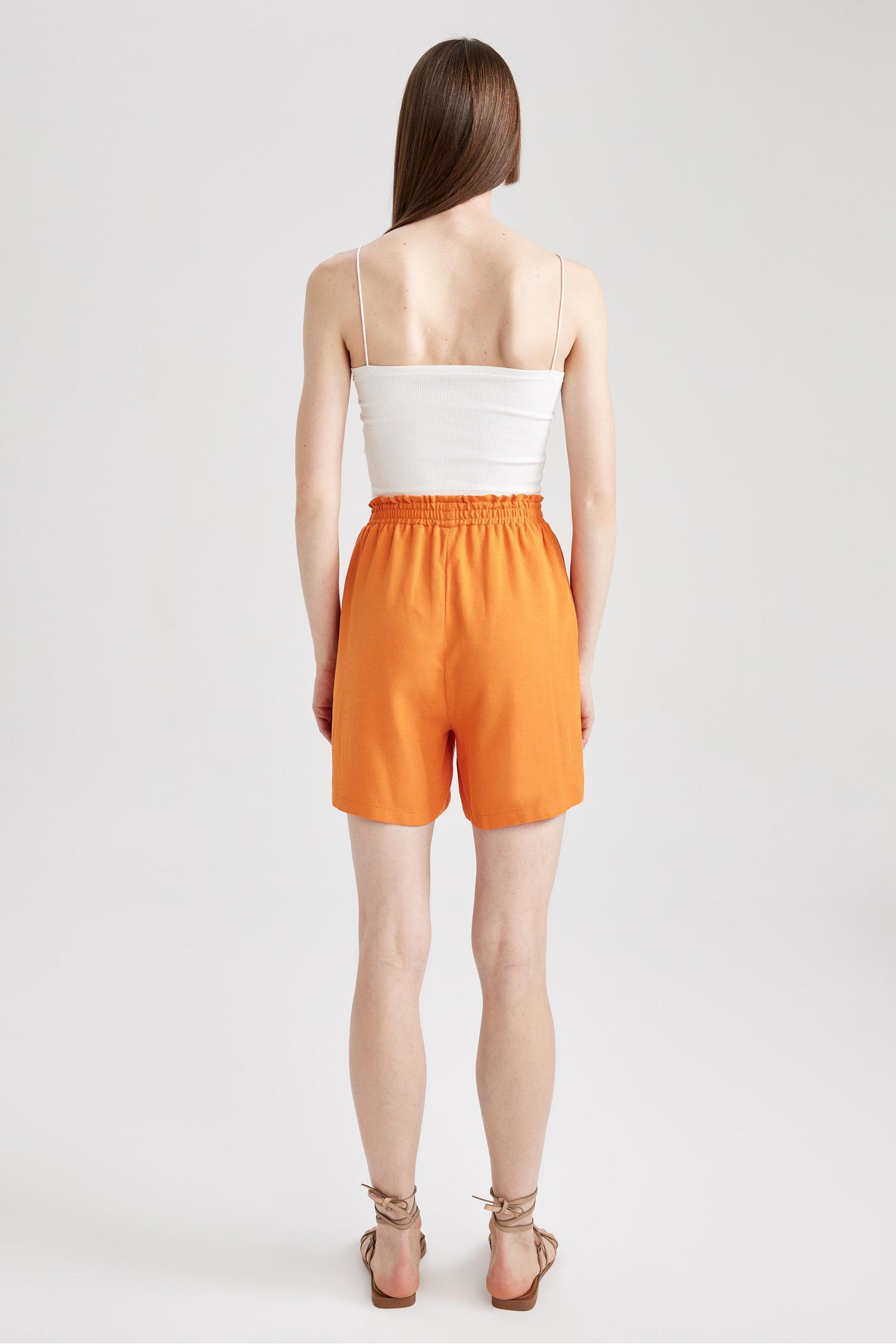 Orange Woman Paperbag Waist Wide Leg Linen Blended Shorts 2808215 | DeFacto