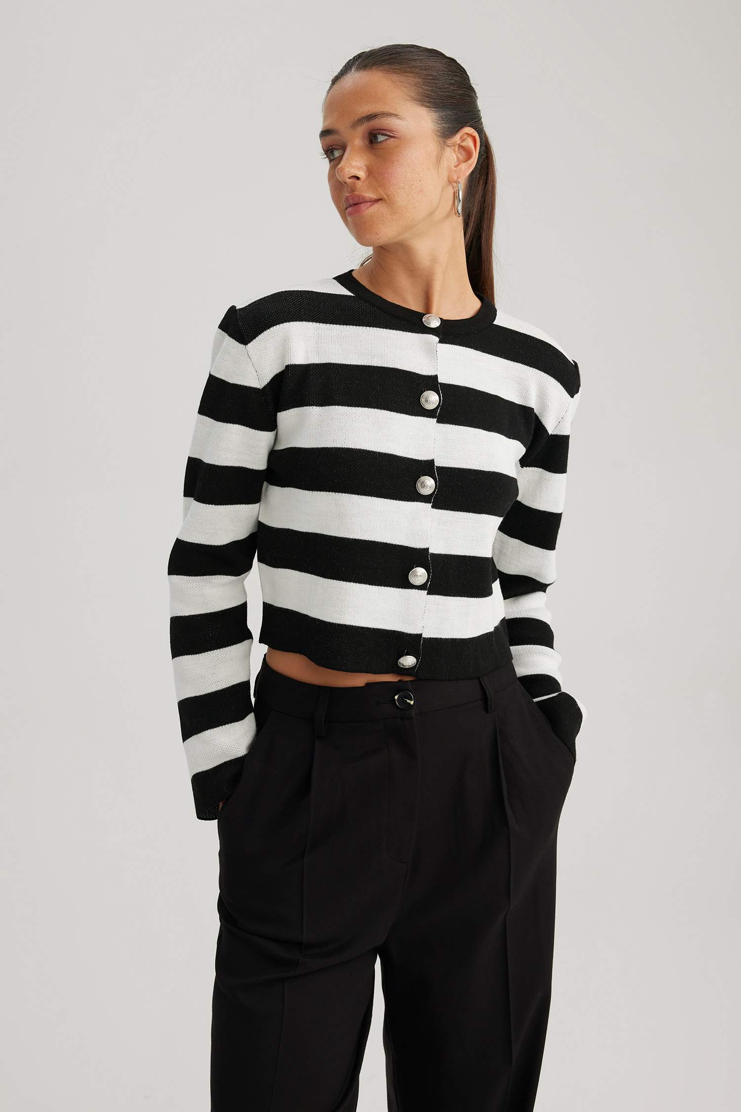 Regular Fit Crew Neck Pique Cardigan