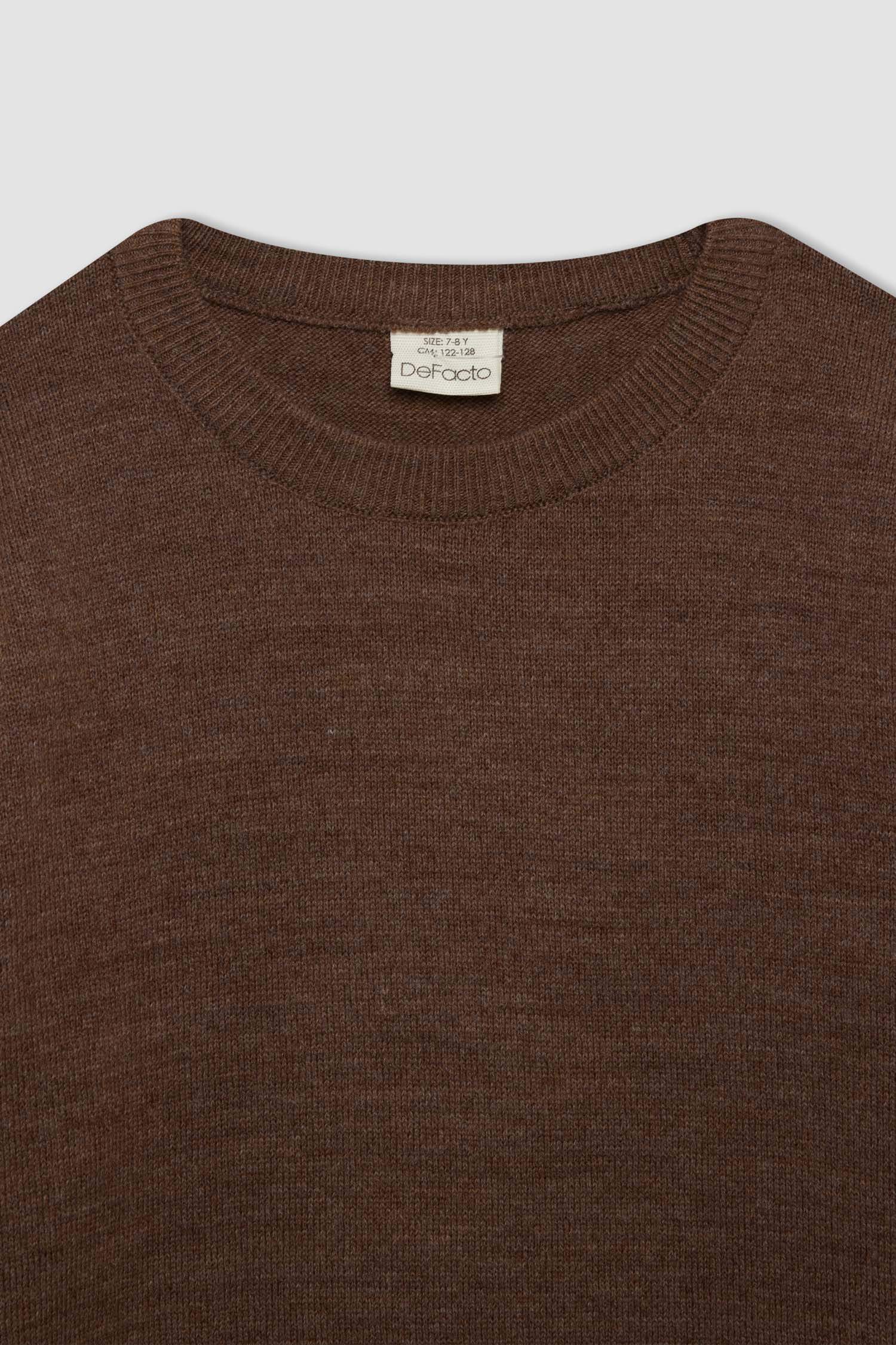 Erkek Çocuk Kahve Bisiklet Yaka Basic Düz Triko Kazak