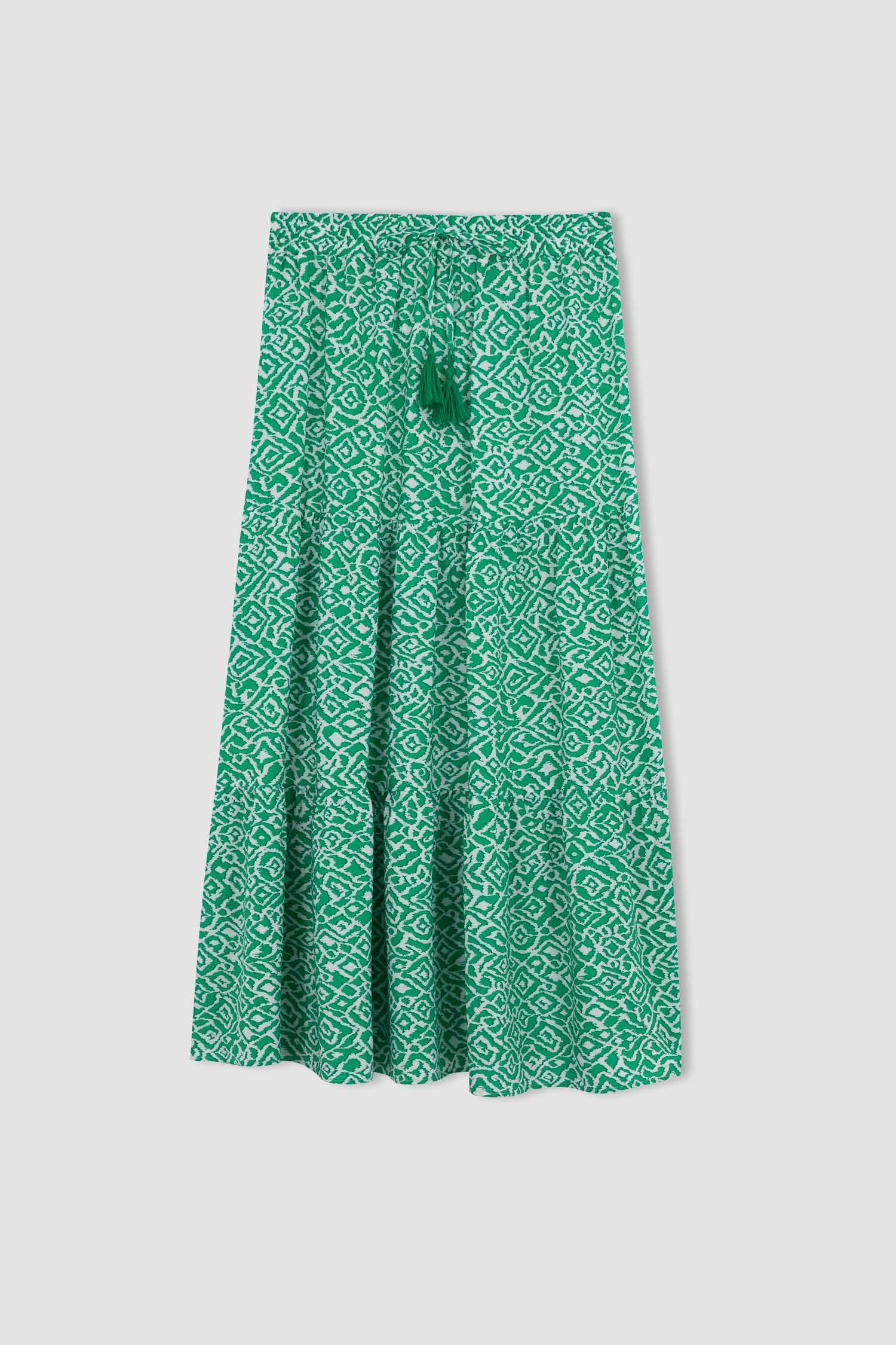 Green Woman Crinkle Viscose Midi Skirt 2817328 DeFacto