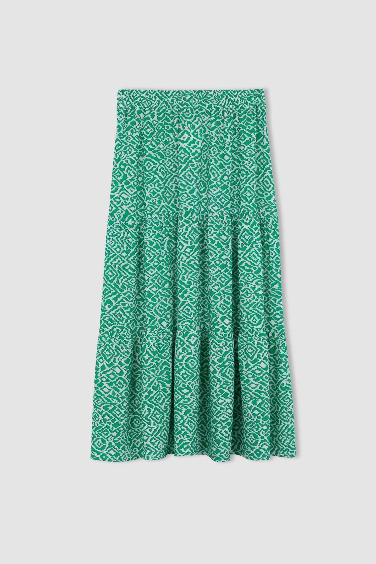 Green Woman Crinkle Viscose Midi Skirt 2817328 DeFacto