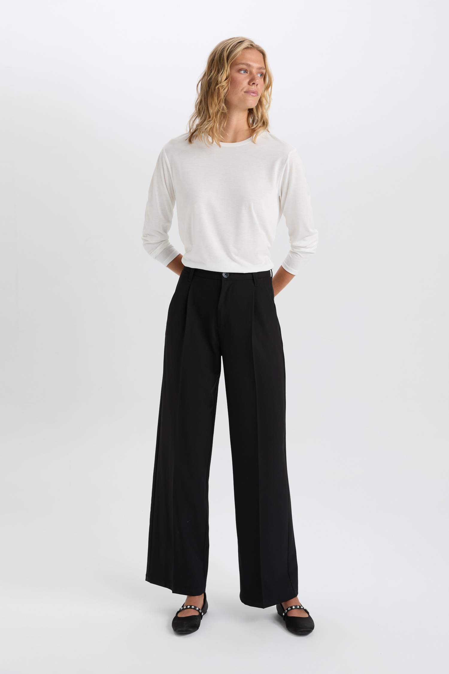 Regular Fit Bisiklet Yaka Basic Düz Casual Uzun Kollu Tişört