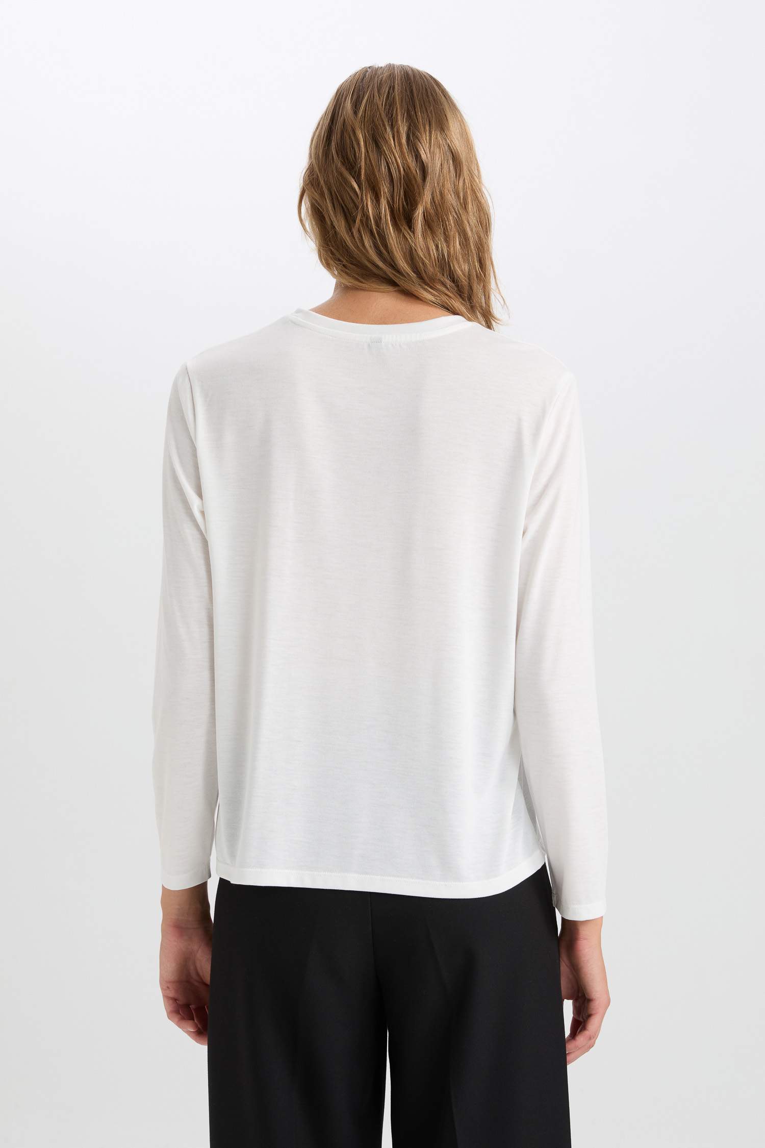 Regular Fit Bisiklet Yaka Basic Düz Casual Uzun Kollu Tişört