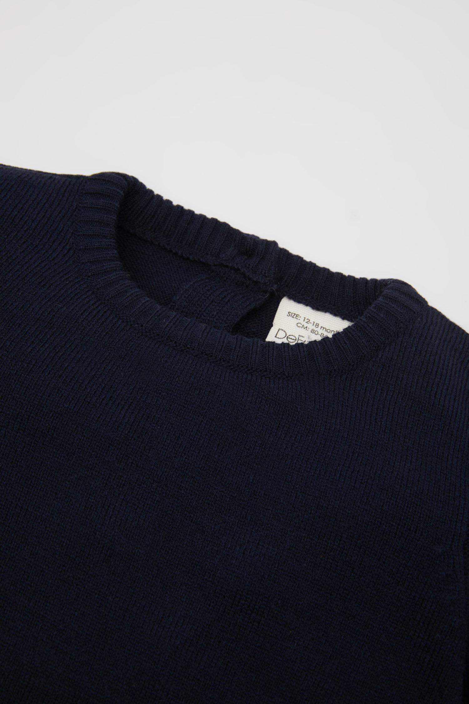 Erkek Bebek Bisiklet Yaka Basic Düz Triko Kazak