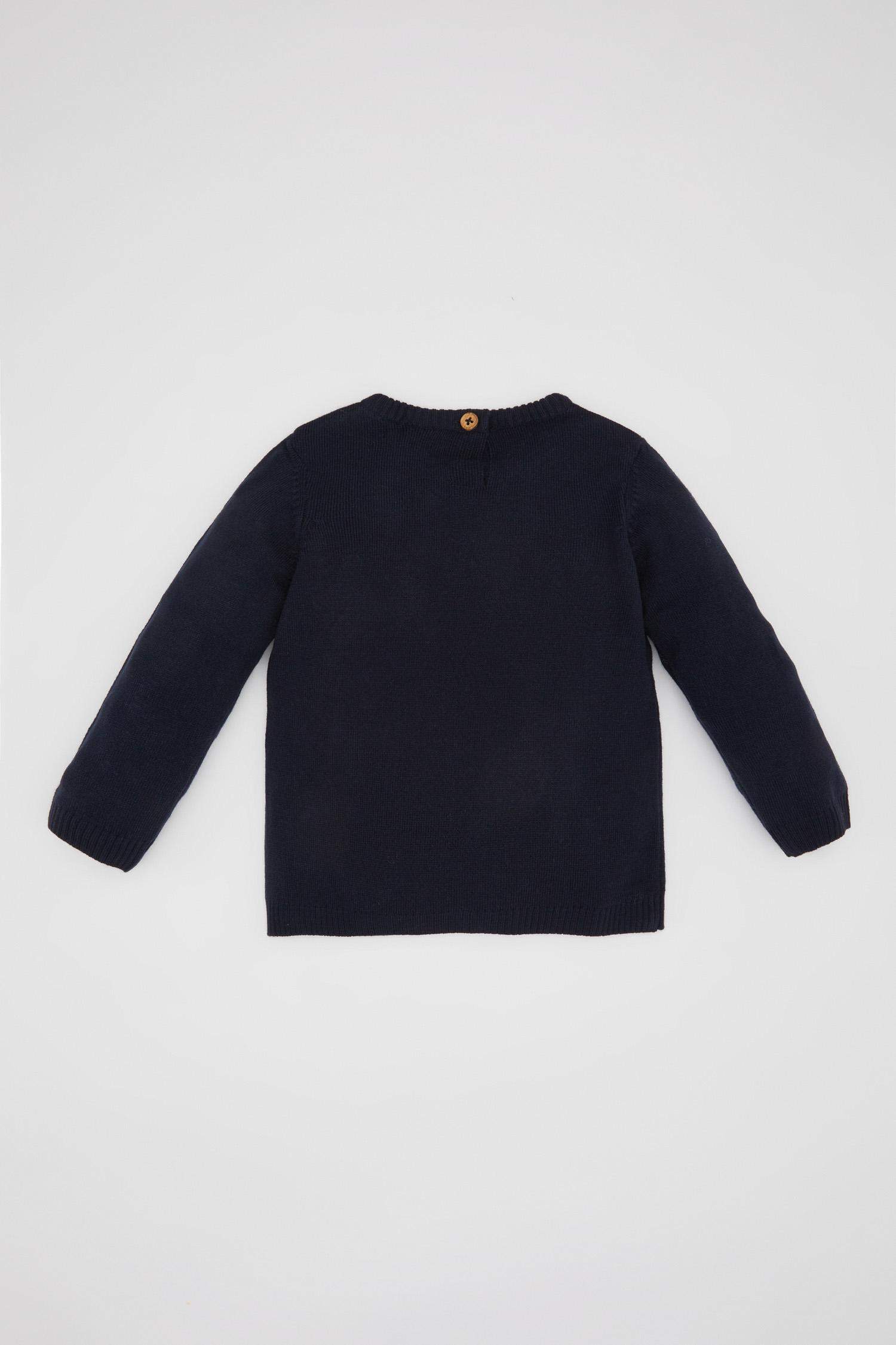 Erkek Bebek Bisiklet Yaka Basic Düz Triko Kazak