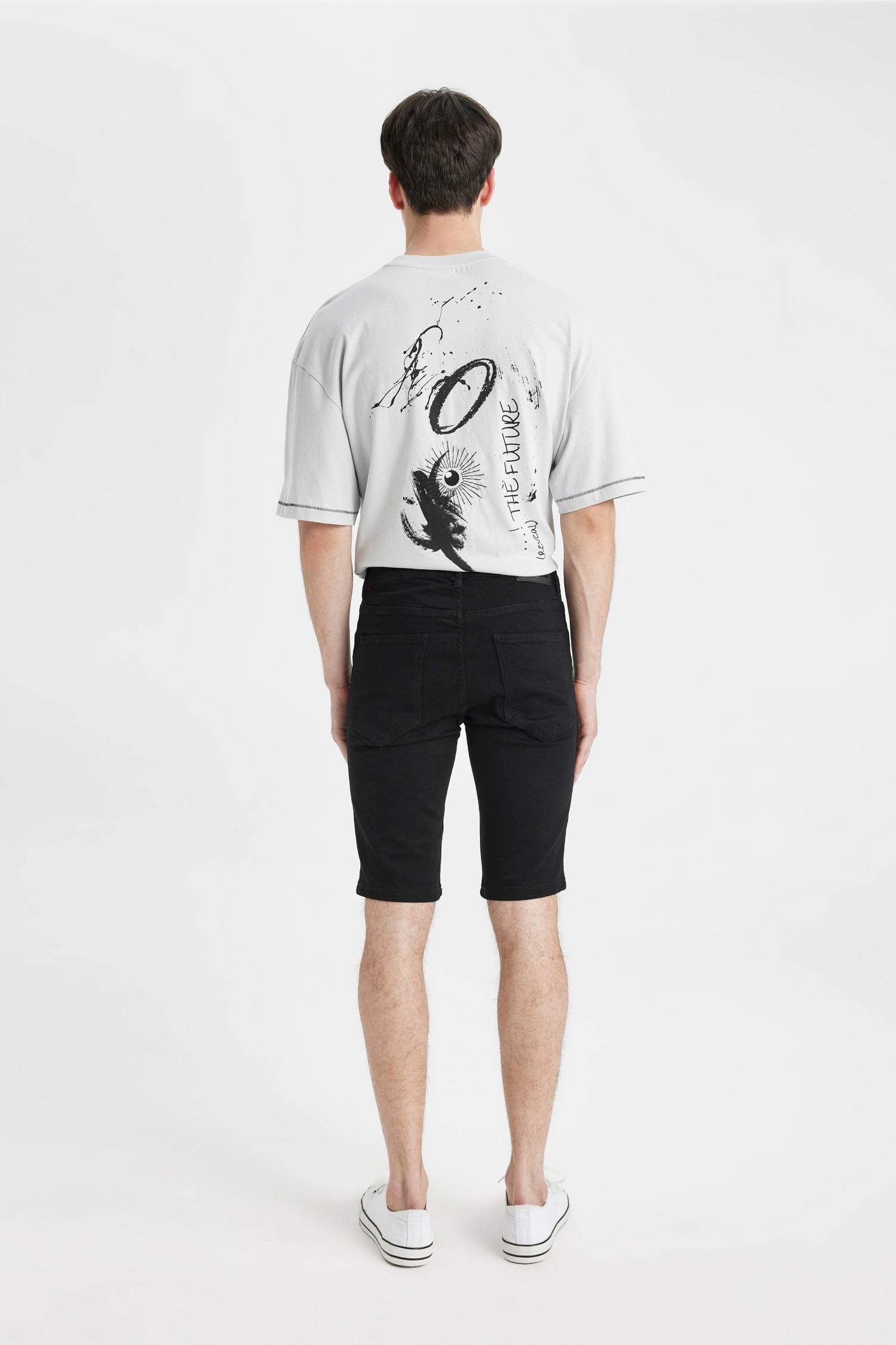 Skinny Fit Denim Bermuda Shorts