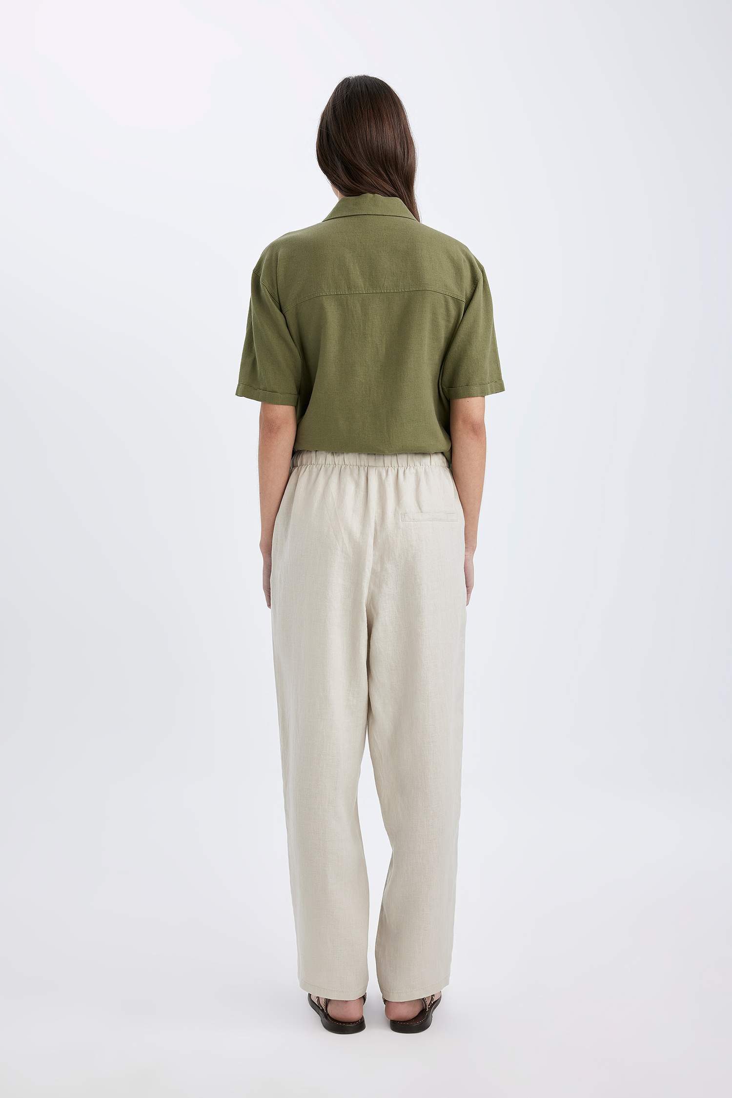 Jogger Fit Yüksek Bel Keten Pantolon