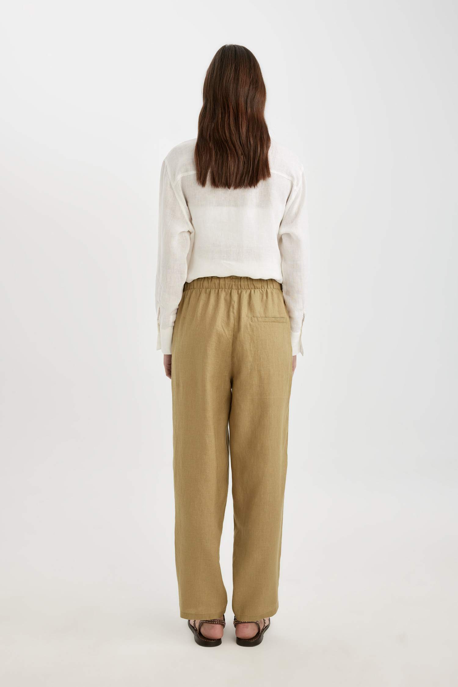 بنطرون كتان جوجر انكيل بجيب وخصر عالي