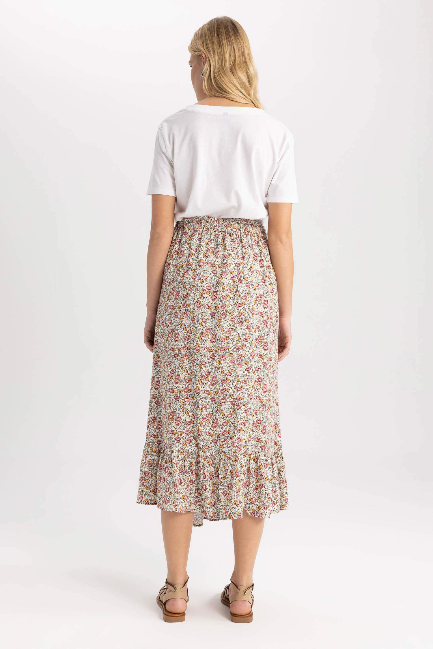 A Cut Patterned Ruffle Midi Skirt