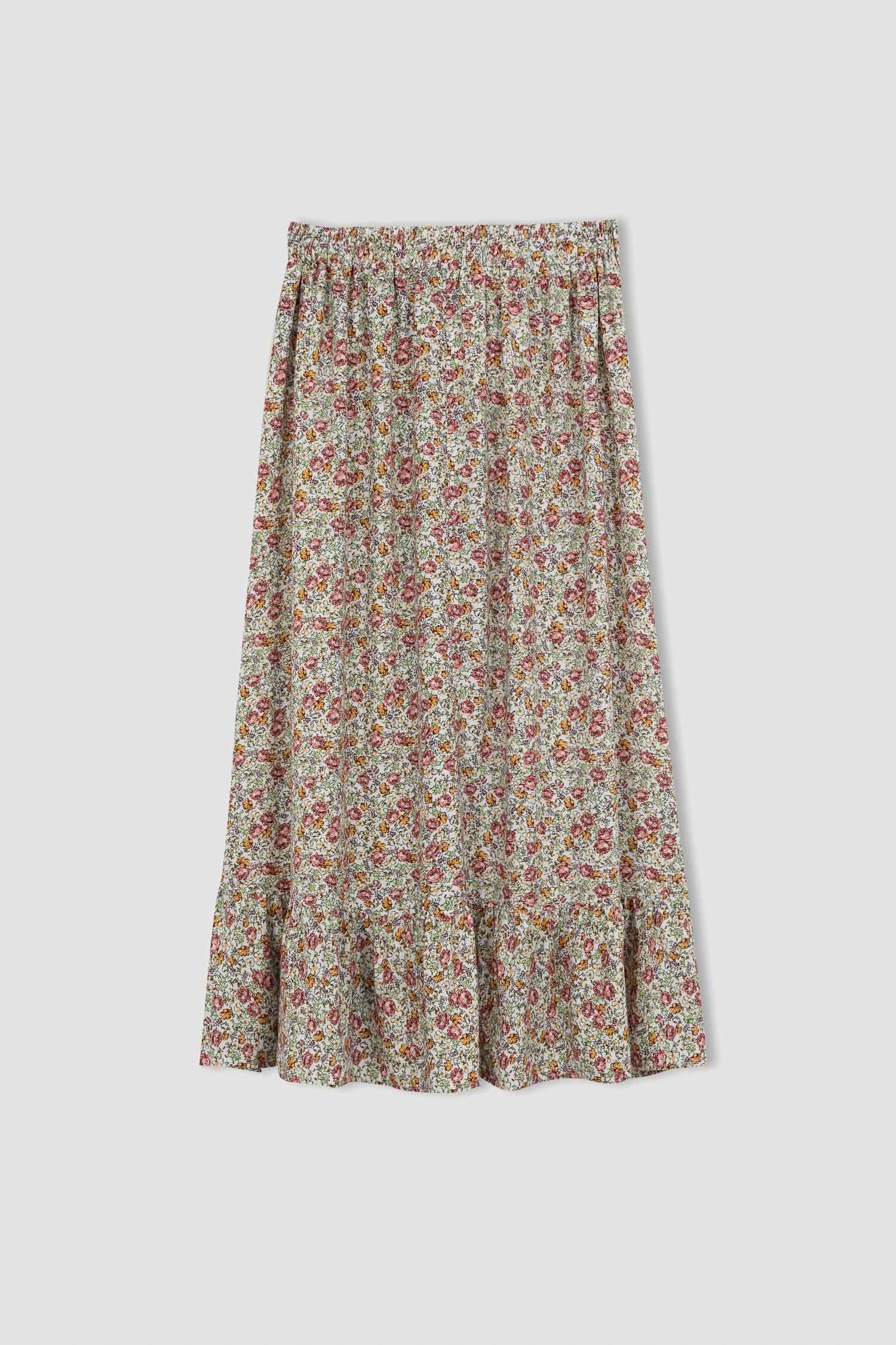 A Cut Patterned Ruffle Midi Skirt