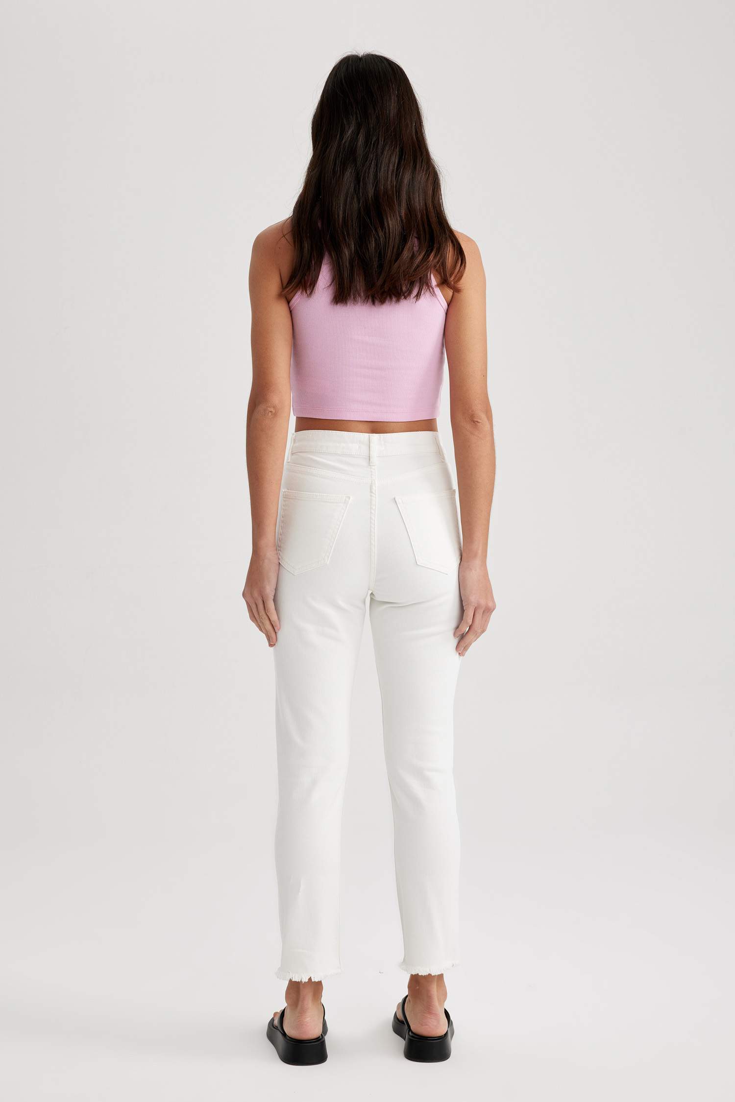 White WOMEN Cropped Hem Jean Ankle Length Trousers 2820101 DeFacto