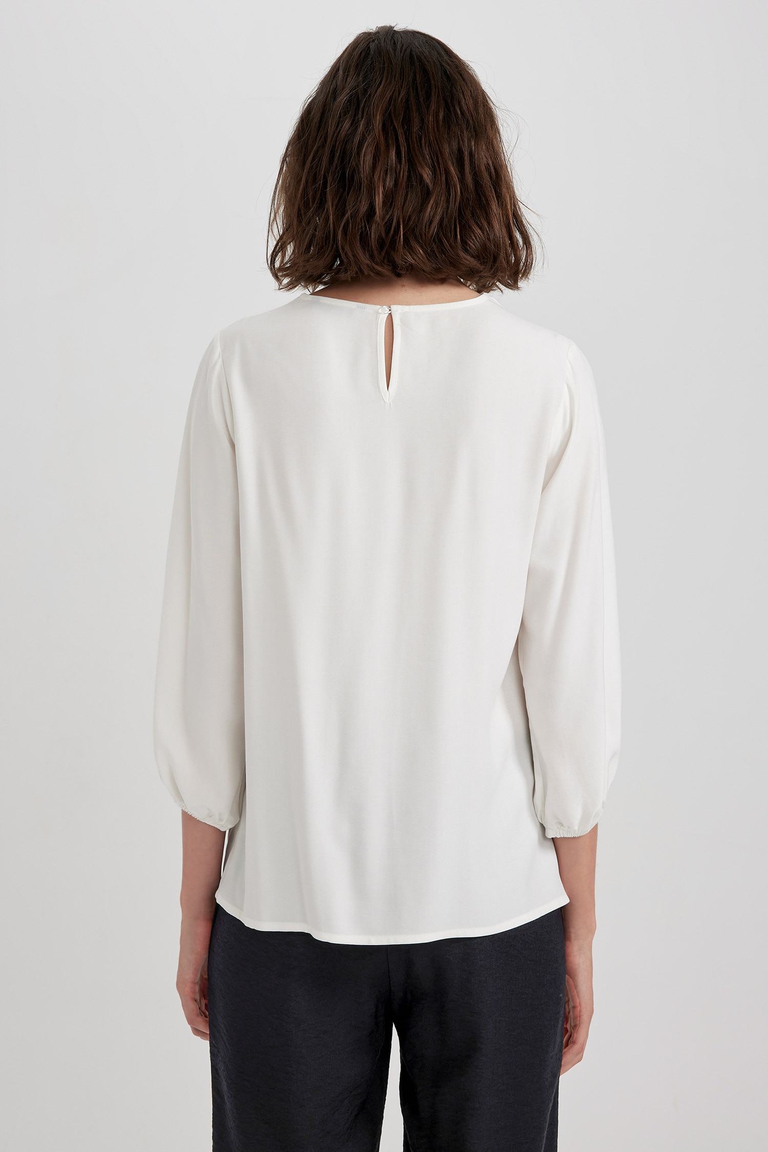 Chemisier Paysan Femme Vert Et Bleu à Fleurs - Taille L - Col Carré, Manches 3/4 - Occasion Très Bon état