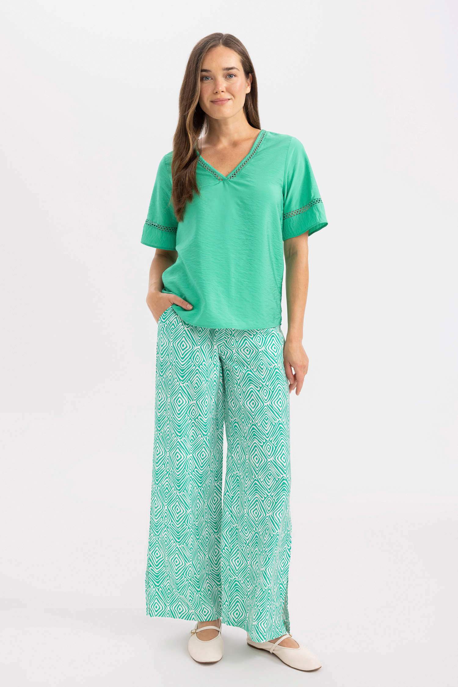 Regular Fit V-Neck Short Sleeve Blouse