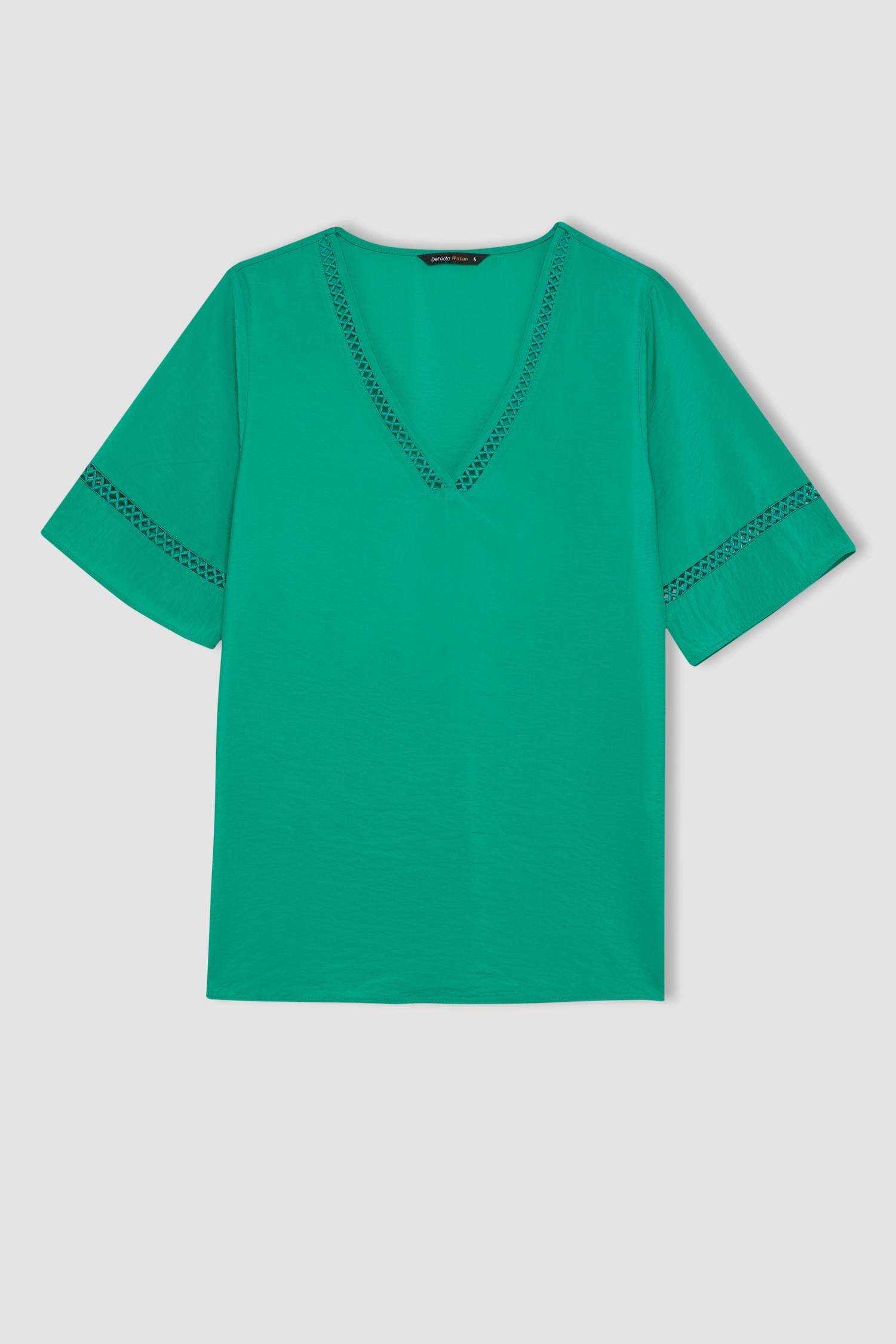 Chemisier à Manches Courtes coupe régulière Col En V
