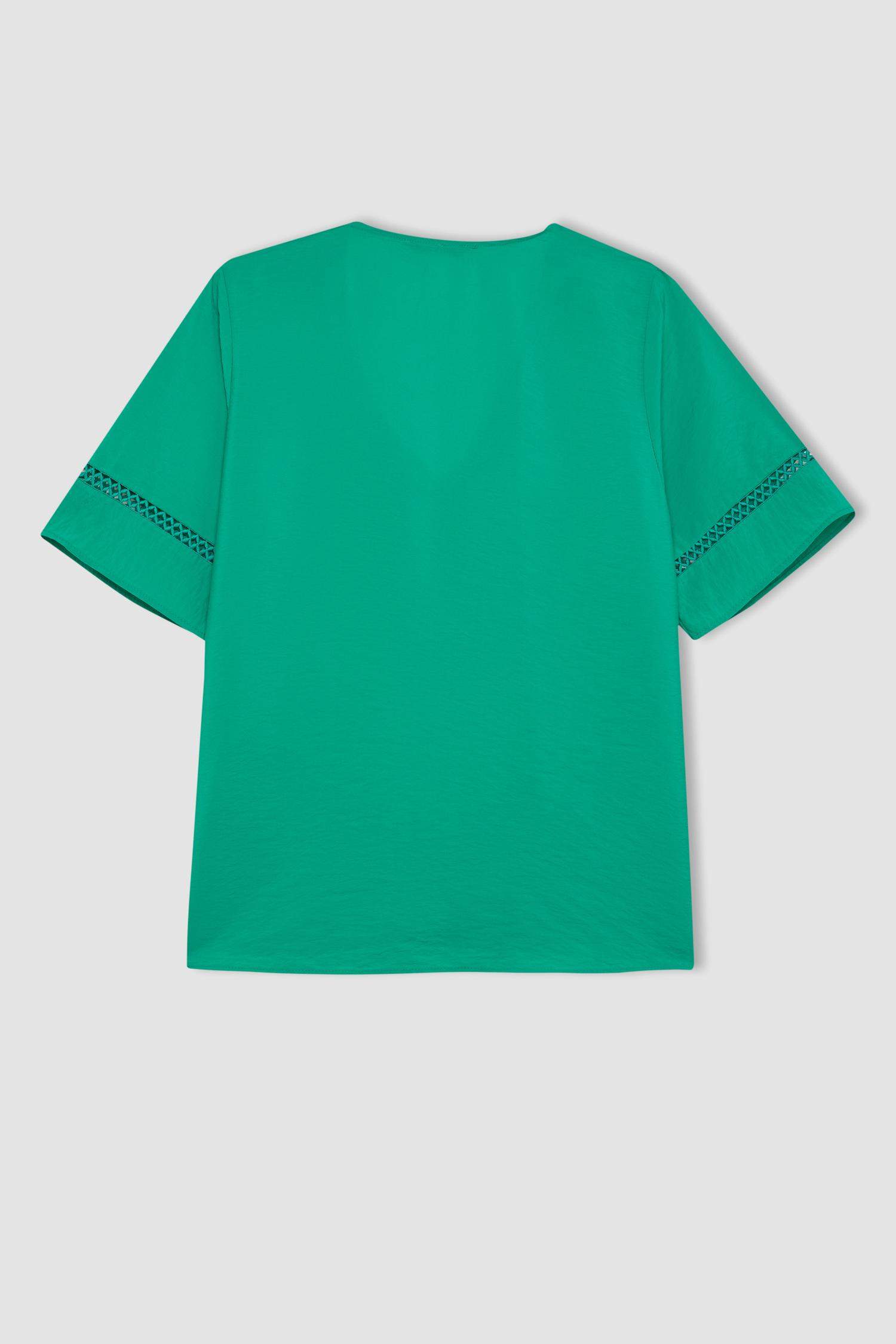 Chemisier à Manches Courtes coupe régulière Col En V