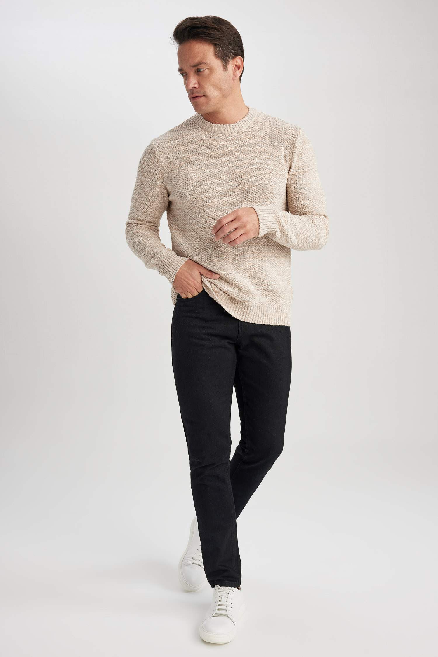 Пуловер стандартного кроя с круглым вырезом из трикотажа для мужчин