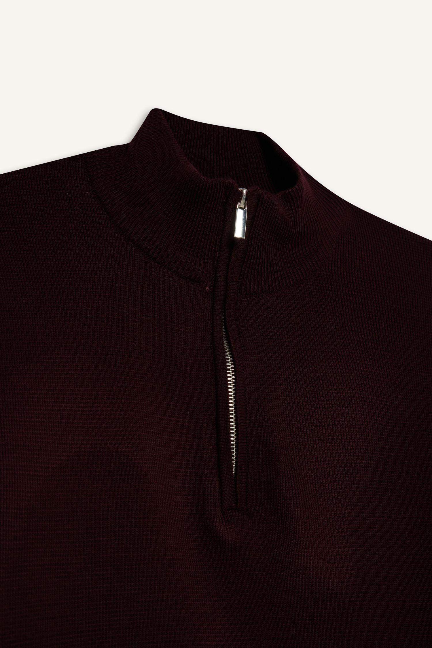 Standart Fit Normal Kesim Dik Yaka Yarım Fermuarlı Basic Düz Triko Kazak