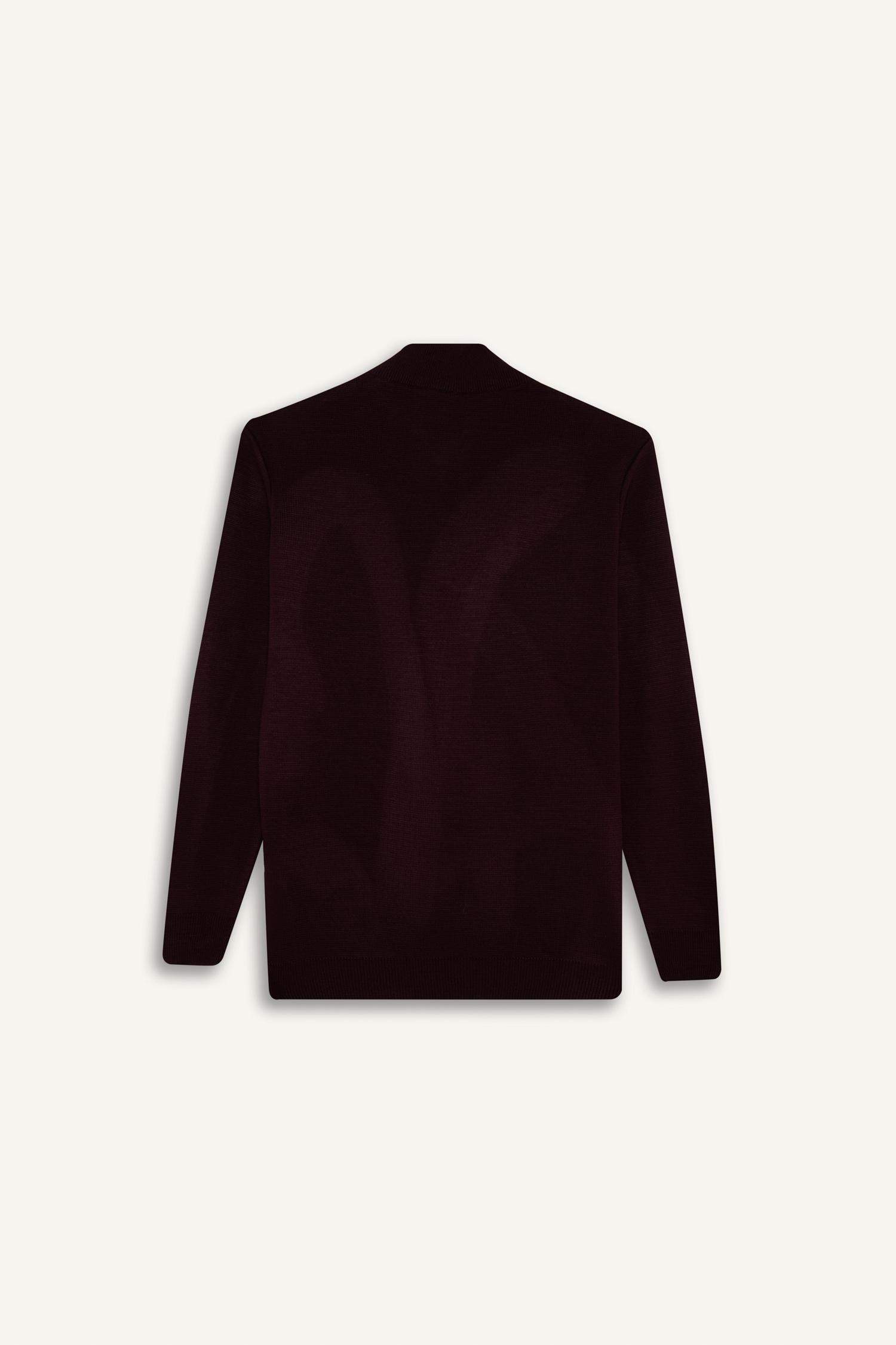 Standart Fit Normal Kesim Dik Yaka Yarım Fermuarlı Basic Düz Triko Kazak