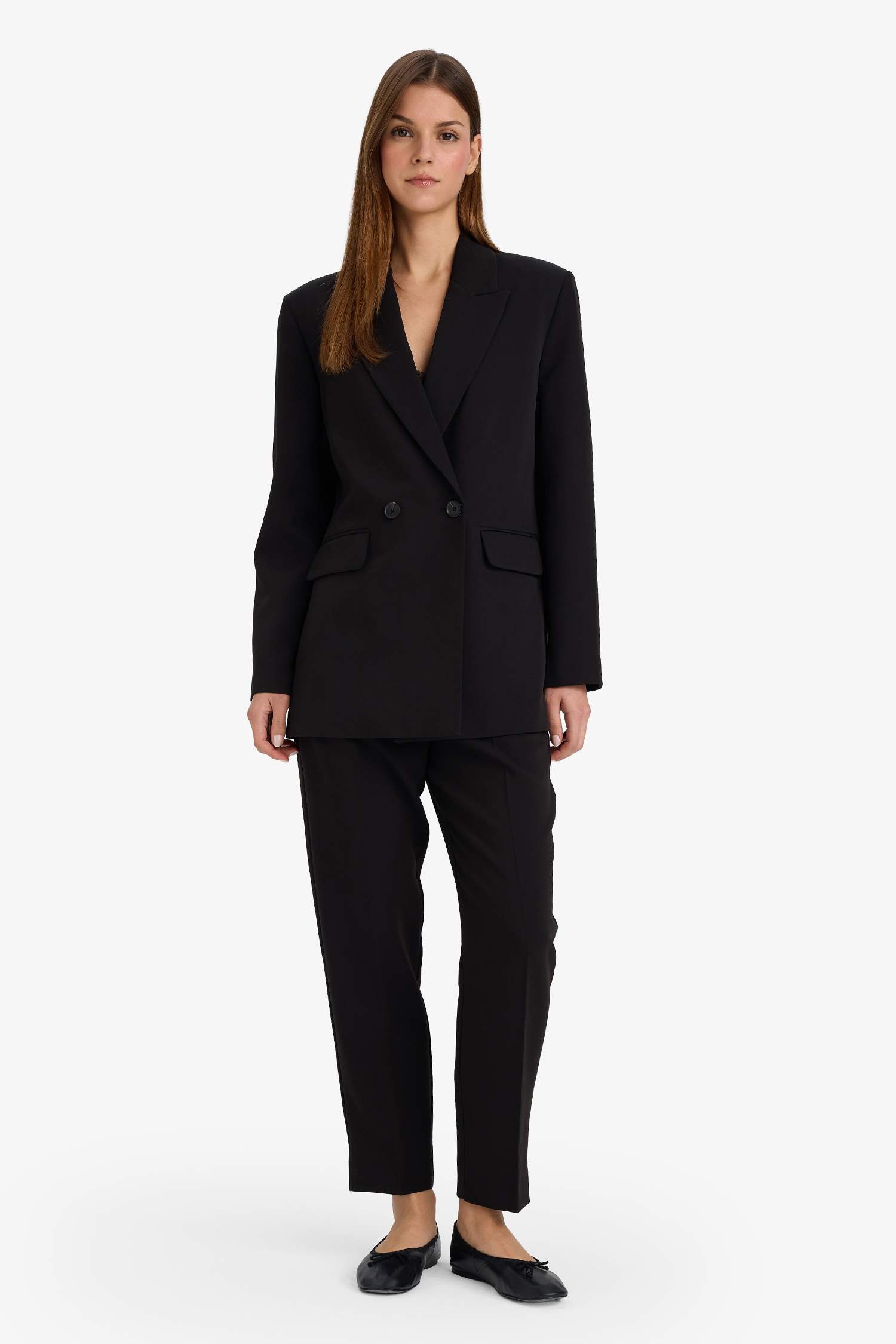 سروال سليم فيت بخصر عالي وجيوب