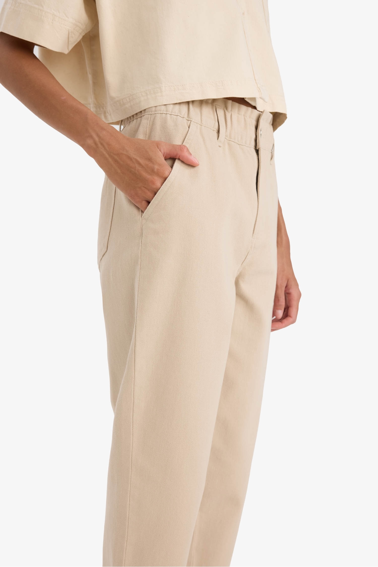 Paperbag Fit Regular Hem Double Pocket Gabardine Trousers