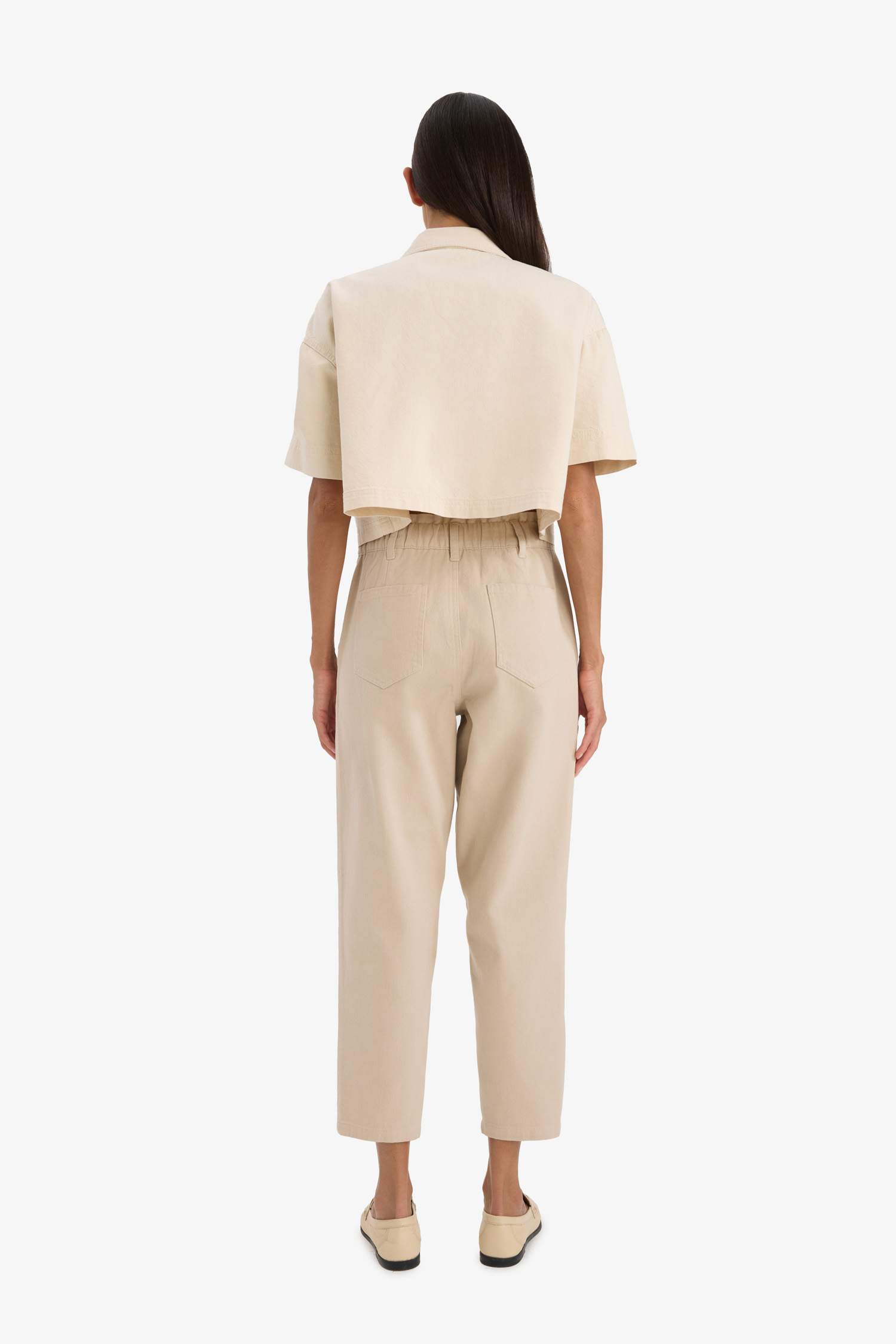 Paperbag Fit Regular Hem Double Pocket Gabardine Trousers