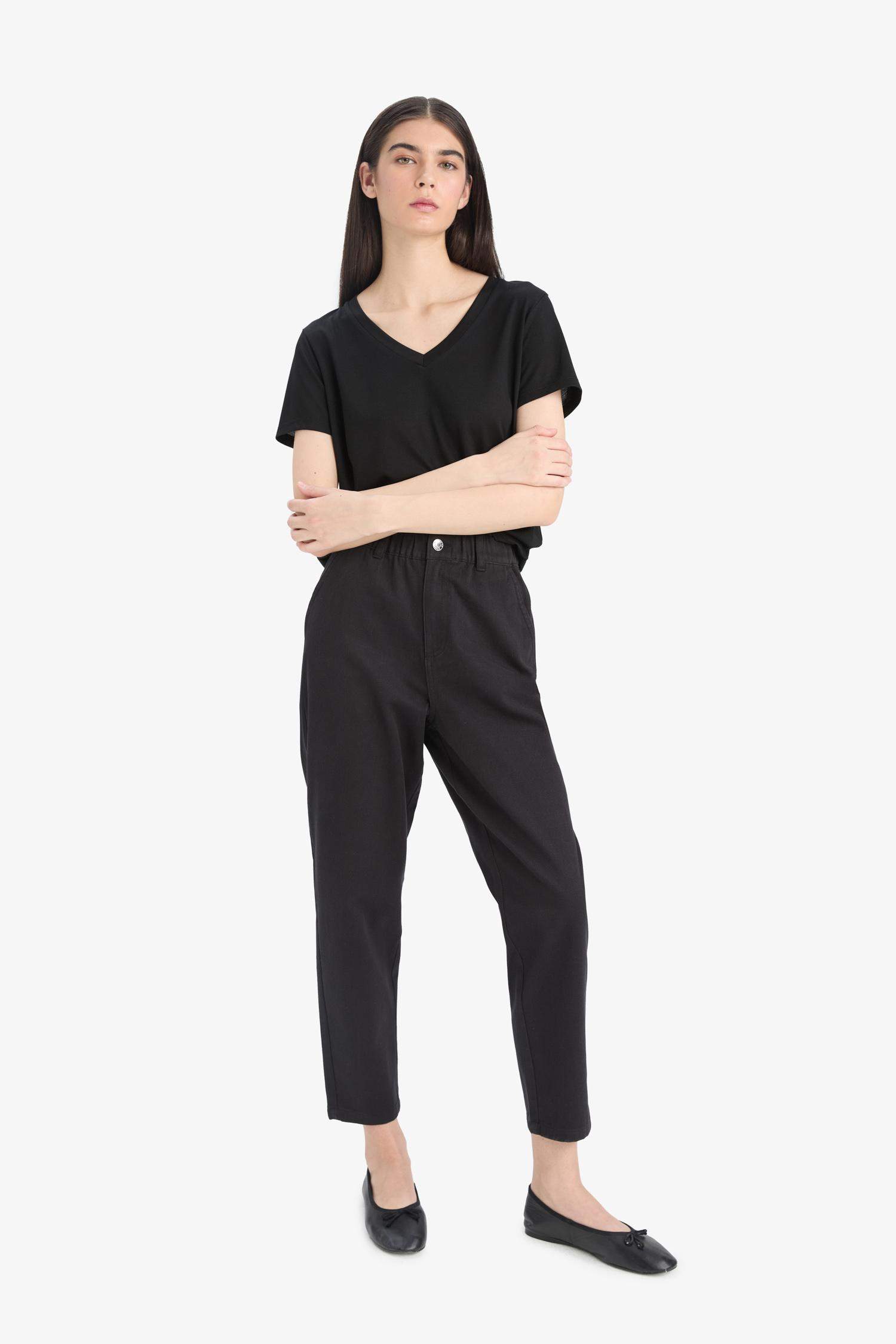 Paperbag High Waist Straight Leg Gabardine Trousers