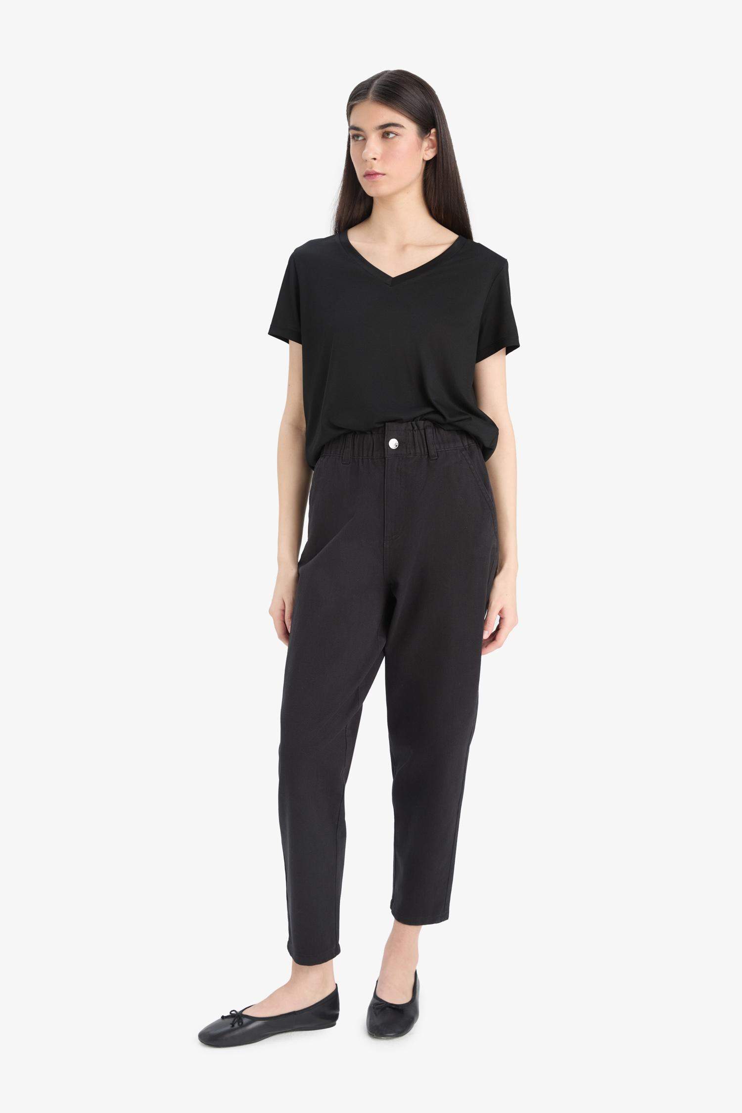 Paperbag High Waist Straight Leg Gabardine Trousers