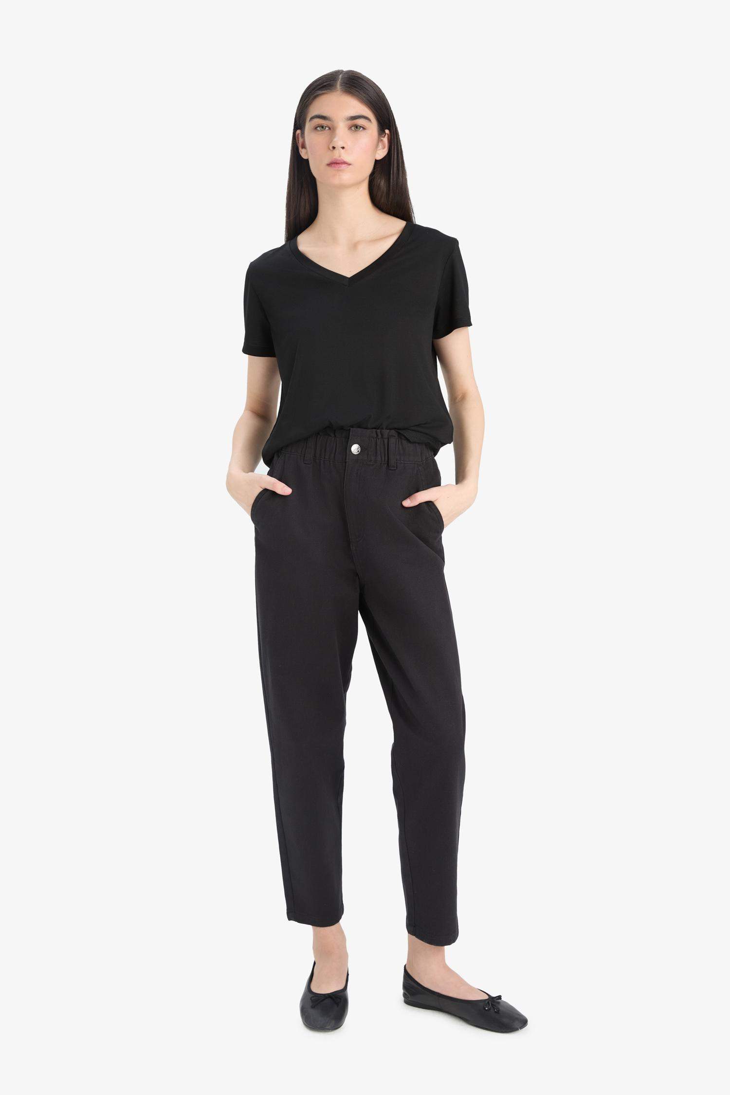 Paperbag High Waist Straight Leg Gabardine Trousers
