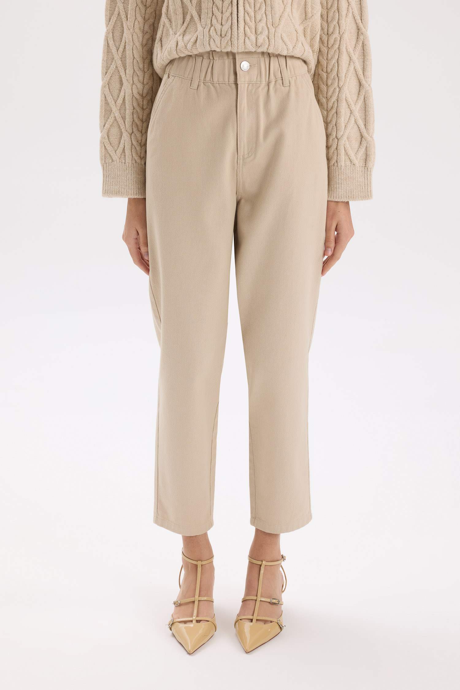 سروال عادي من جبردين بخصر عالي بجيوب