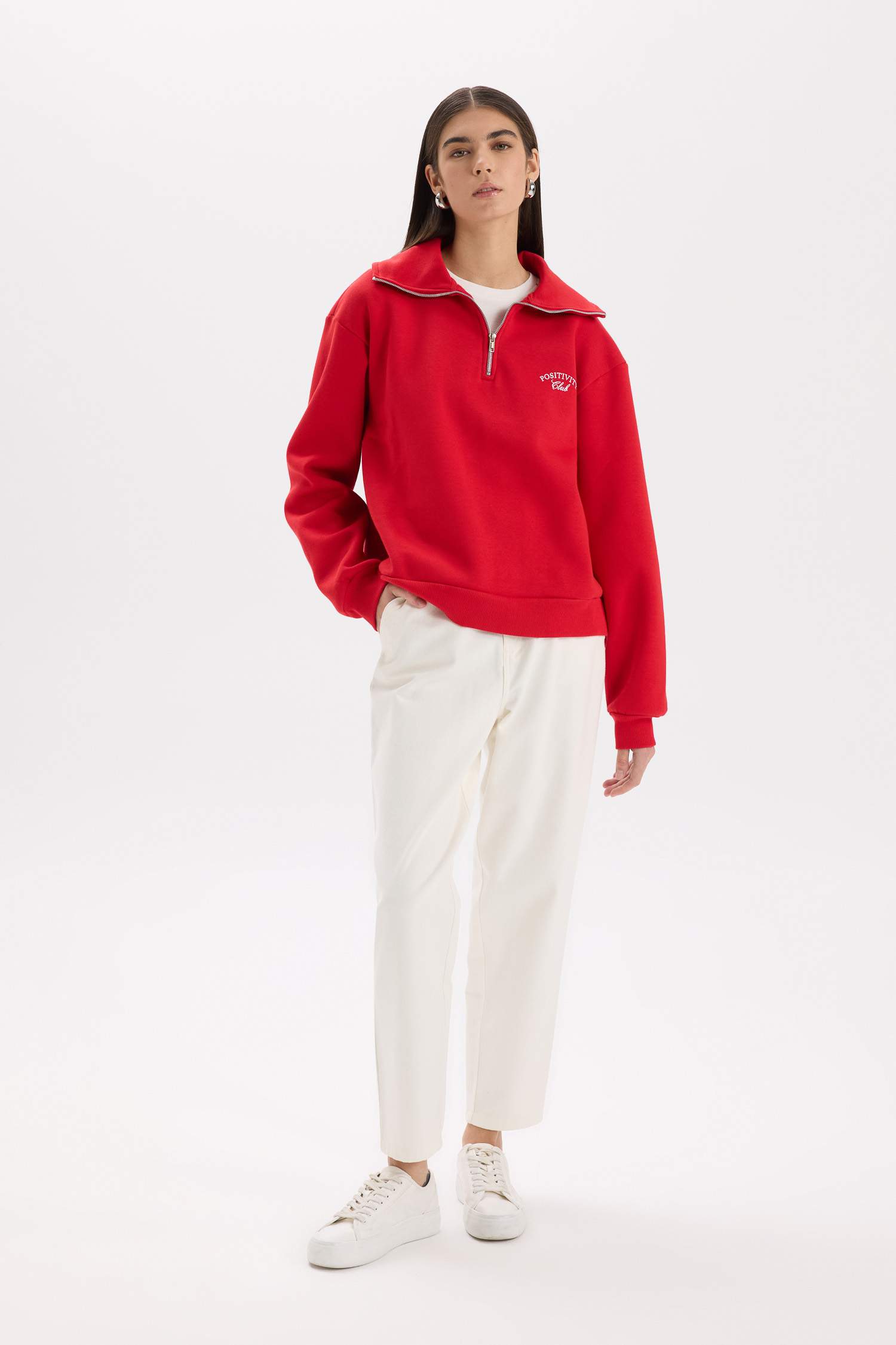 سروال جبردين بخصر عالي بقصة مستقيمة و جيب