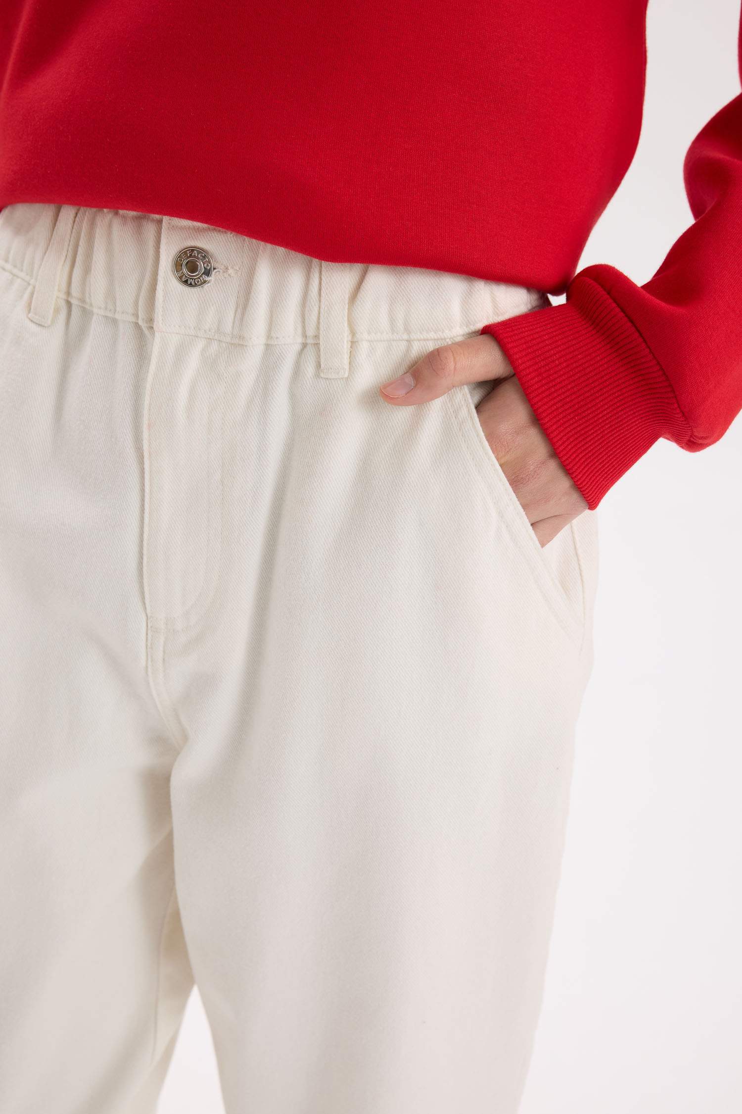 سروال جبردين بخصر عالي بقصة مستقيمة و جيب