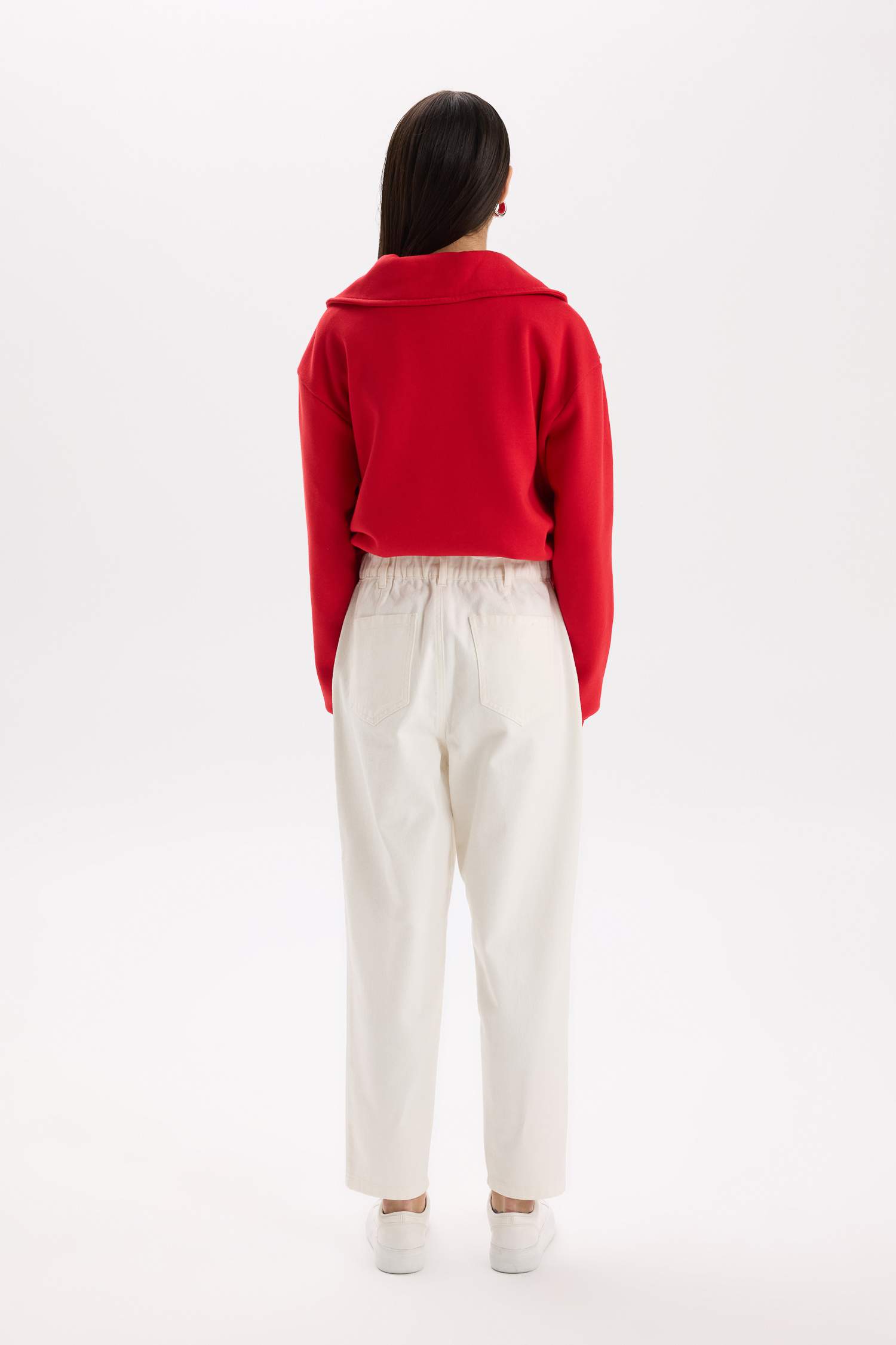 سروال جبردين بخصر عالي بقصة مستقيمة و جيب