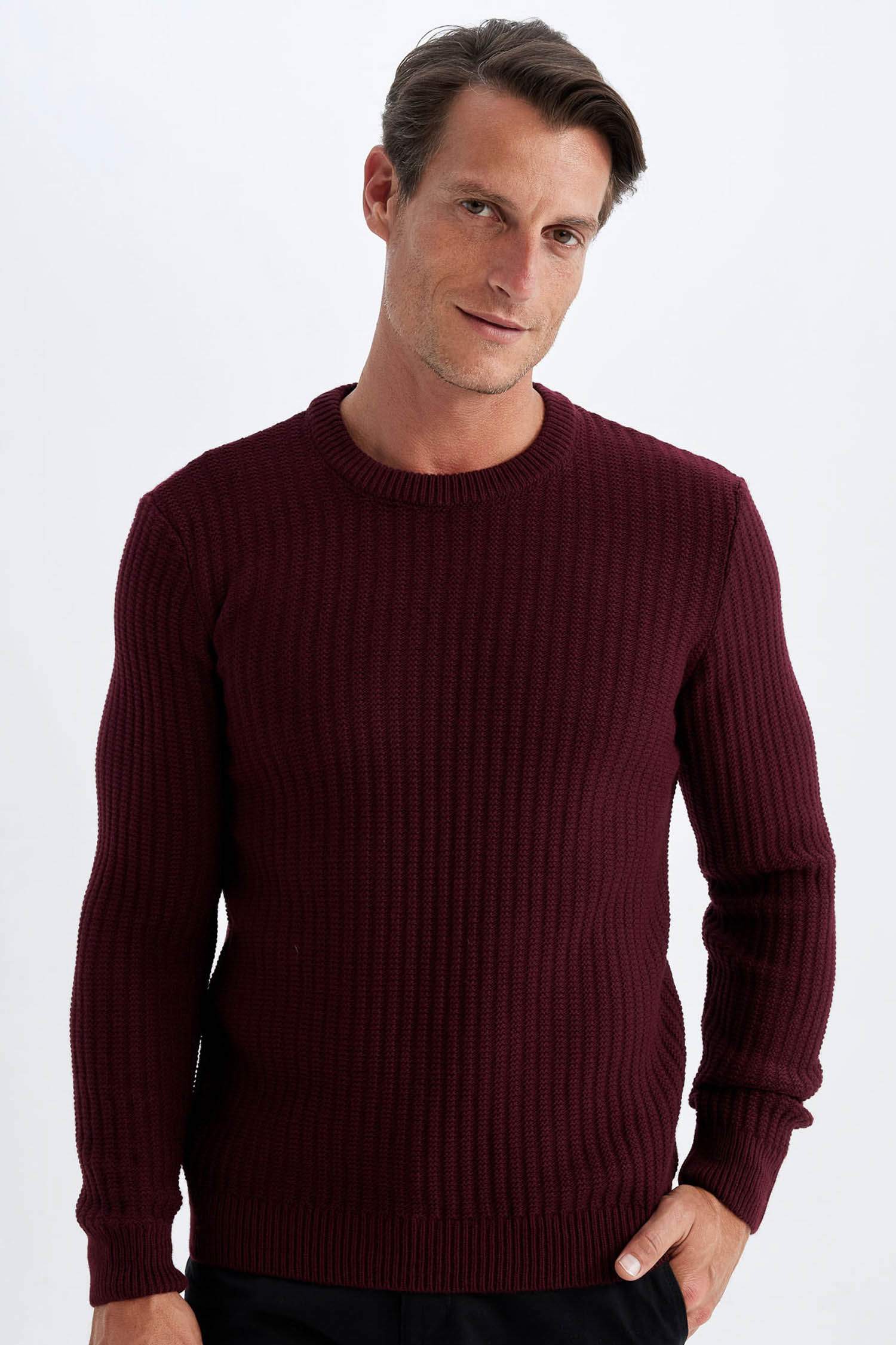 Standart Fit Normal Kesim Bisiklet Yaka Jakarlı Triko Kazak