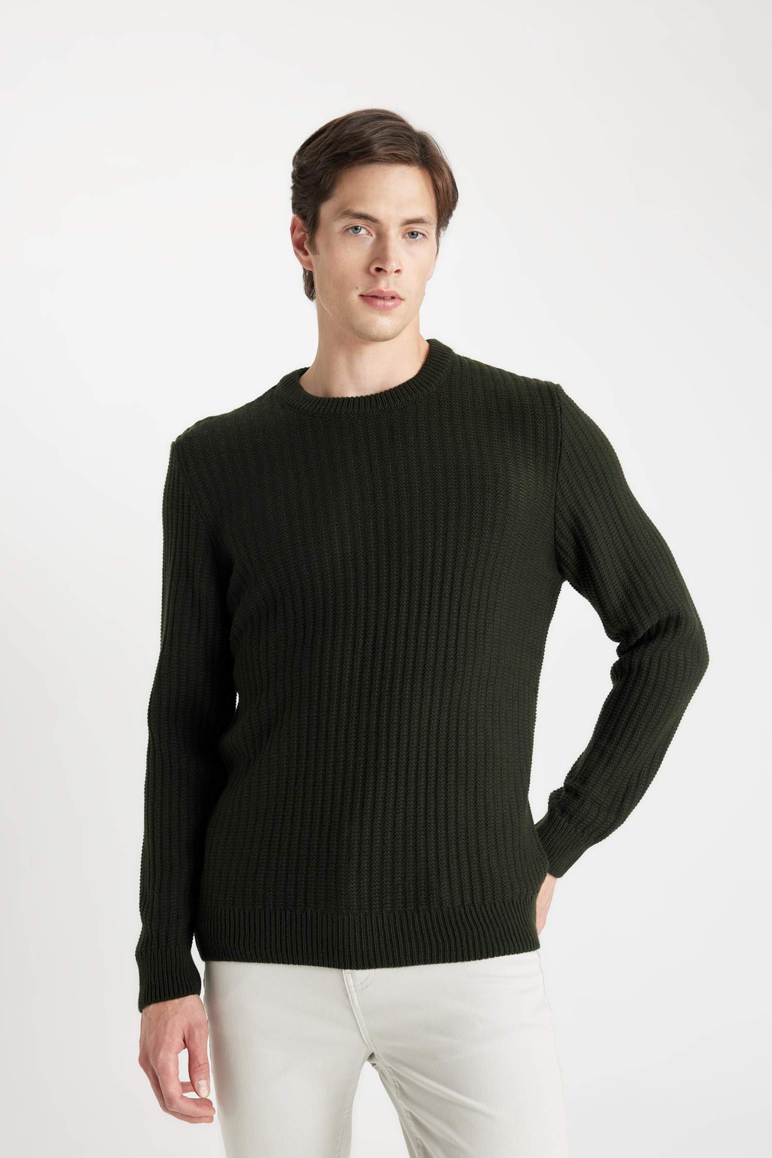 Standard Fit Crew Neck Jacquard Aviator Knitwear Pullover