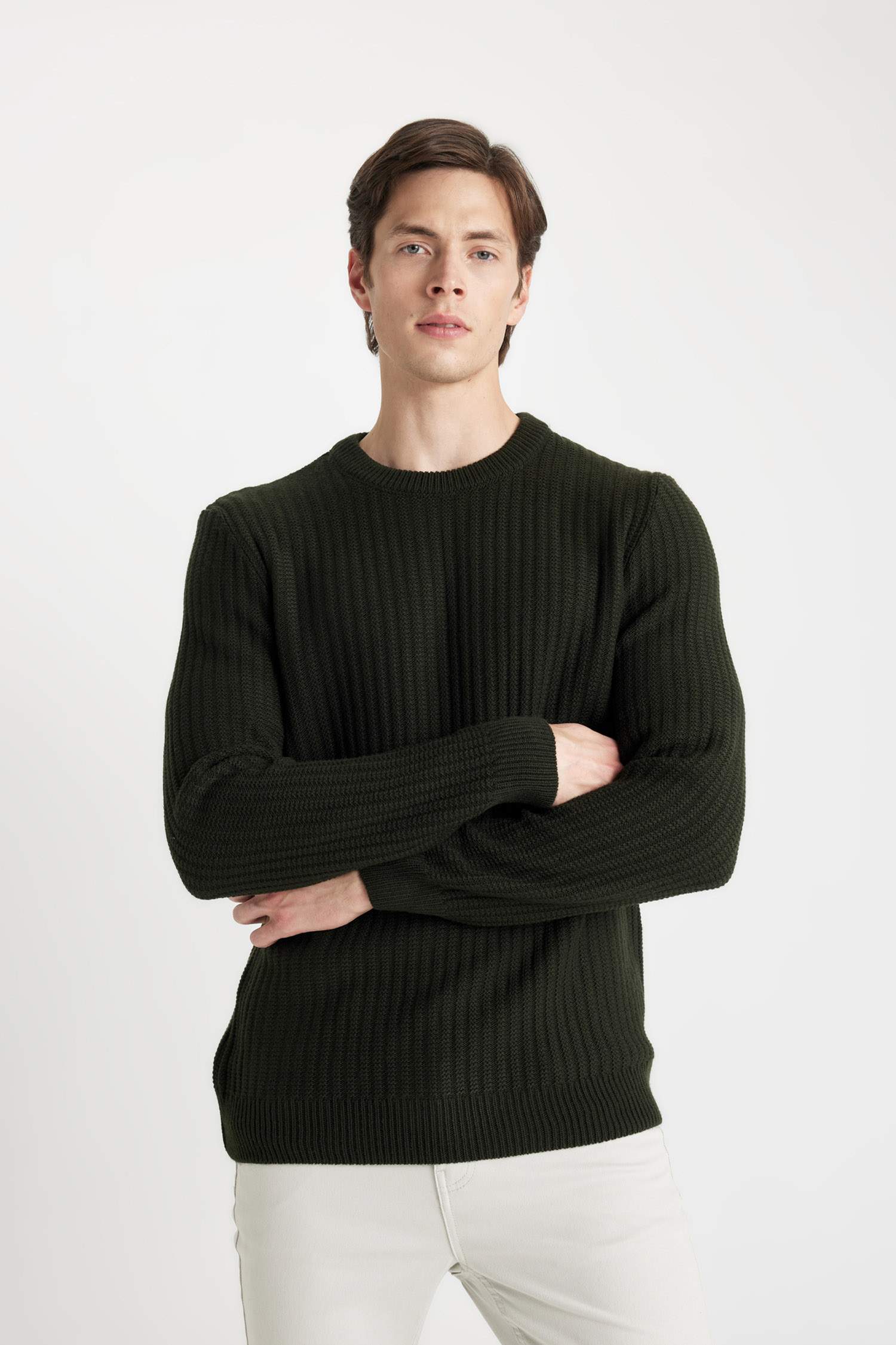 Standard Fit Crew Neck Jacquard Aviator Knitwear Pullover