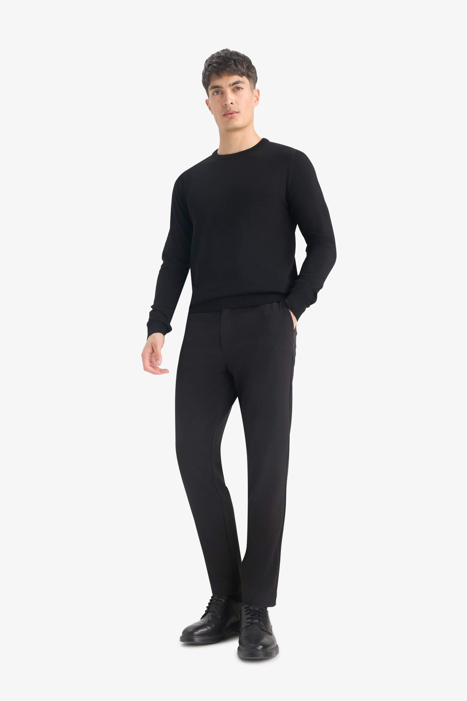 Regular Fit Bisiklet Yaka Basic Düz Premium Triko Kazak