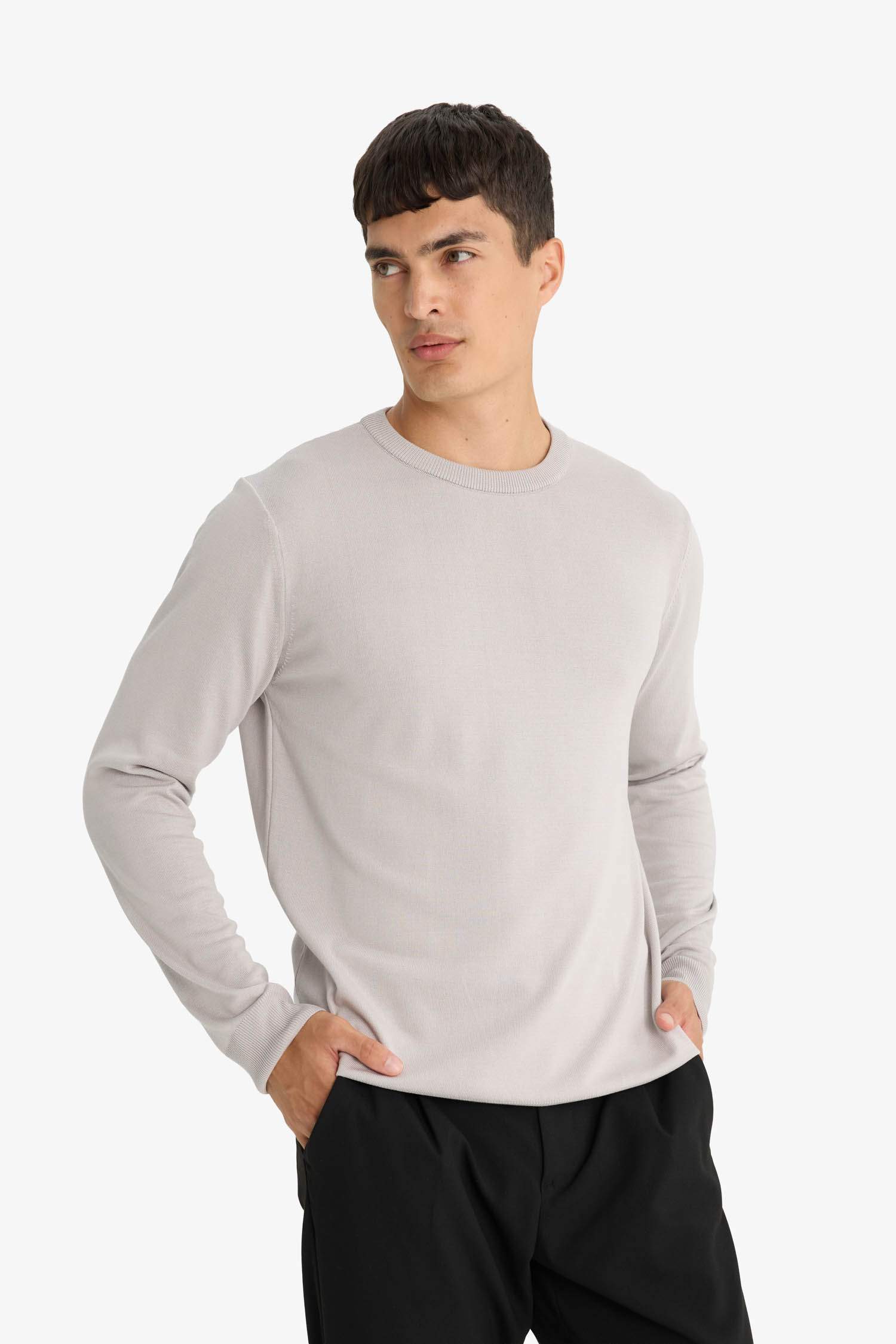 Regular Fit Bisiklet Yaka Basic Düz Premium Triko Kazak