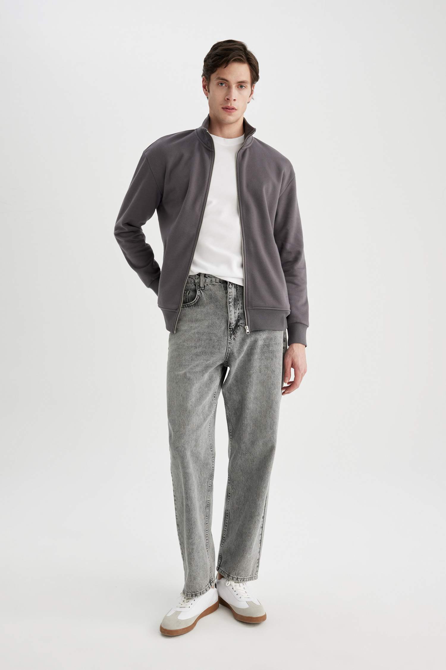 Comfort Fit Stand Collar Zippered Sweatshirt