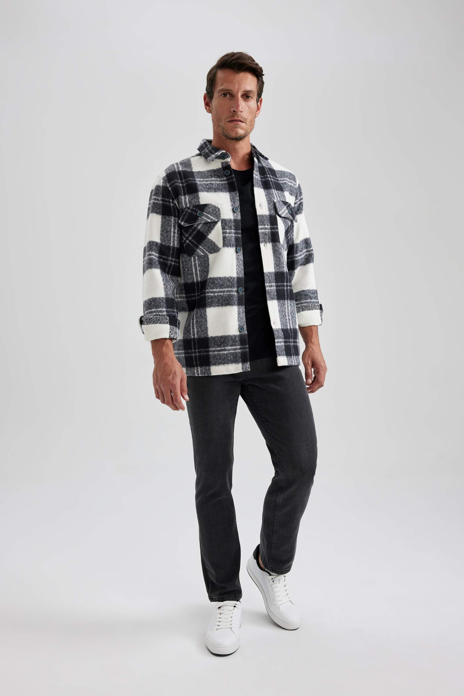 Regular Fit Polo Collar Long Sleeve Shirt Jacket