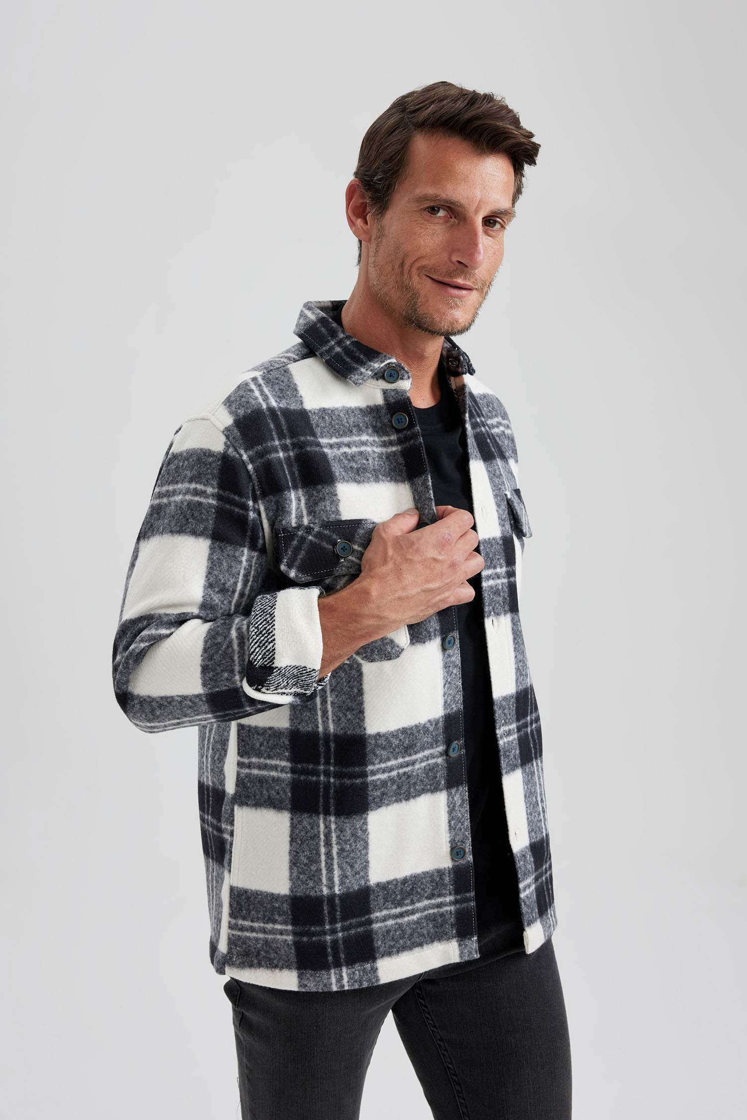 Regular Fit Polo Collar Long Sleeve Shirt Jacket