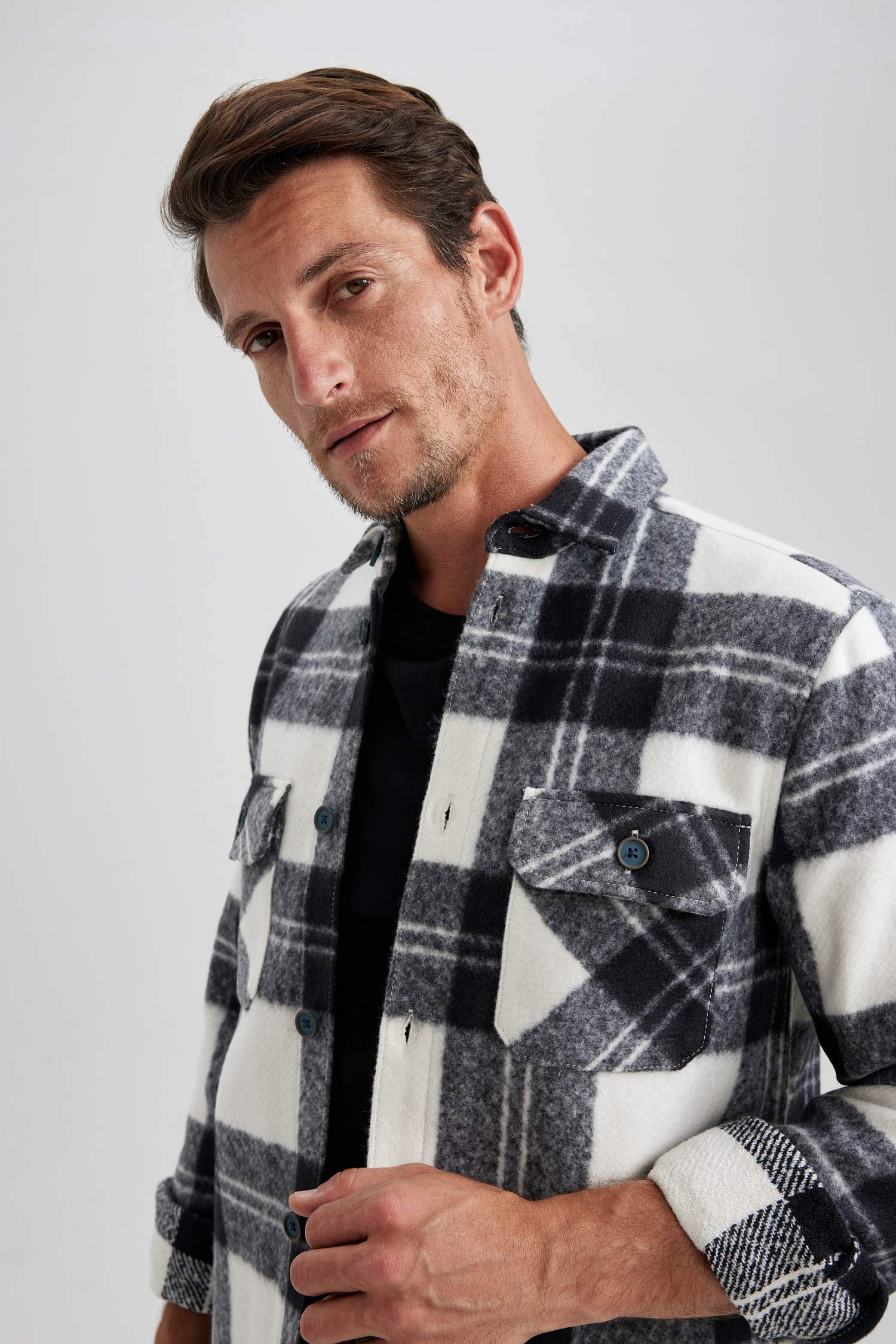 Regular Fit Polo Collar Long Sleeve Shirt Jacket