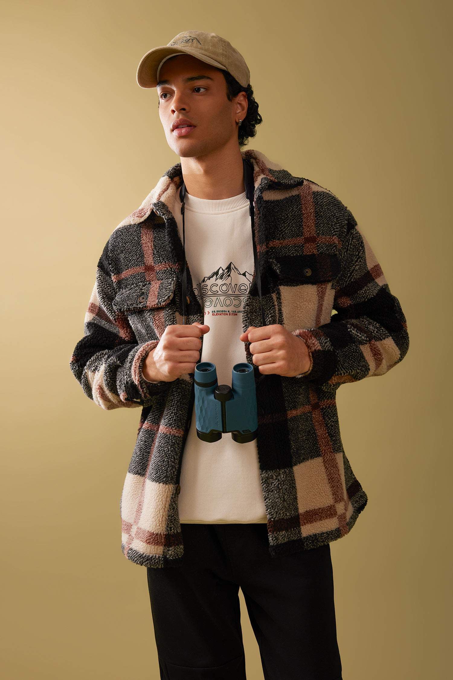 Relax Fit Düğmeli Cepli Kareli Oduncu Uzun Kollu Gömlek Ceket