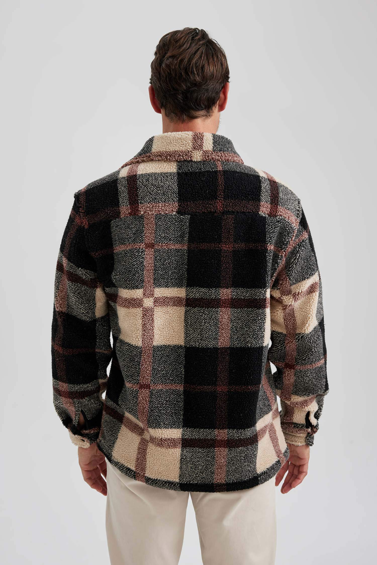 Relax Fit Düğmeli Cepli Kareli Oduncu Uzun Kollu Gömlek Ceket